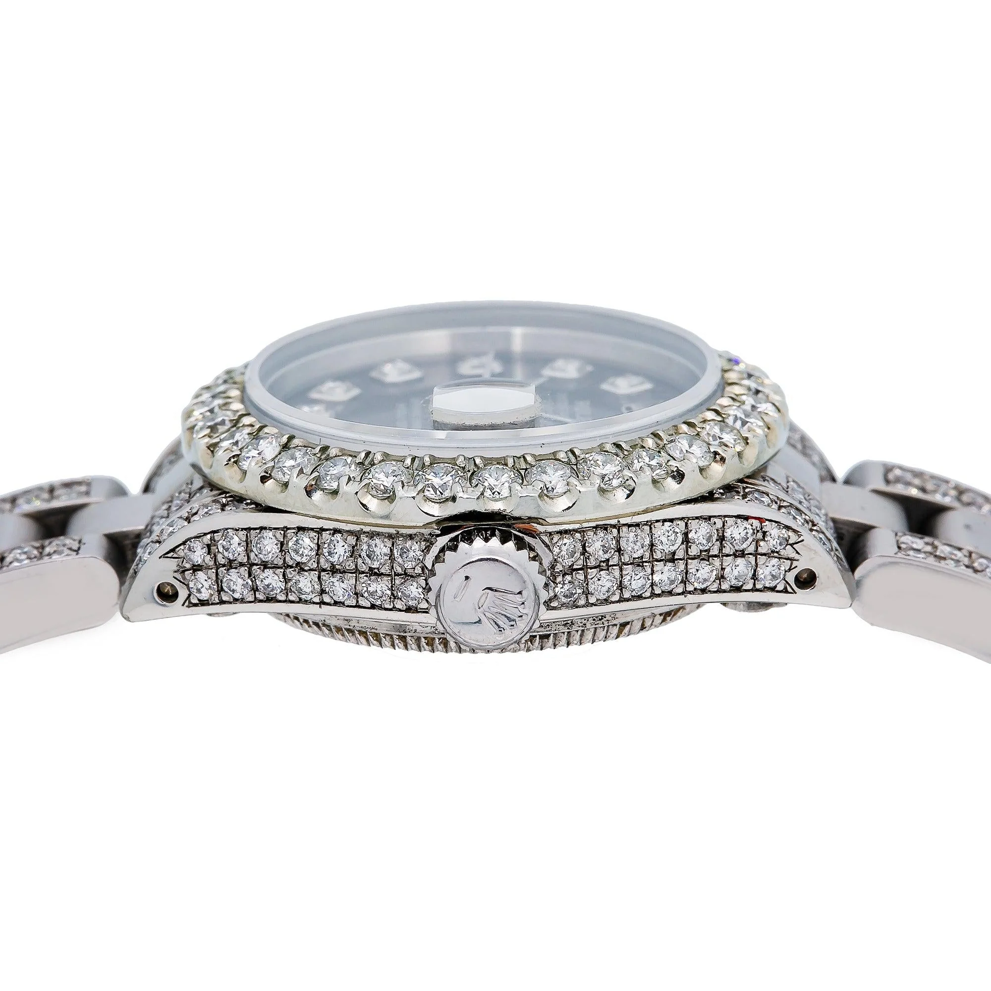 Rolex Datejust 26MM 69160 Black Diamond Dial Diamond Bezel Stainless Steel Semi Diamond Oyster Bracelet 4.25ct - Image 5