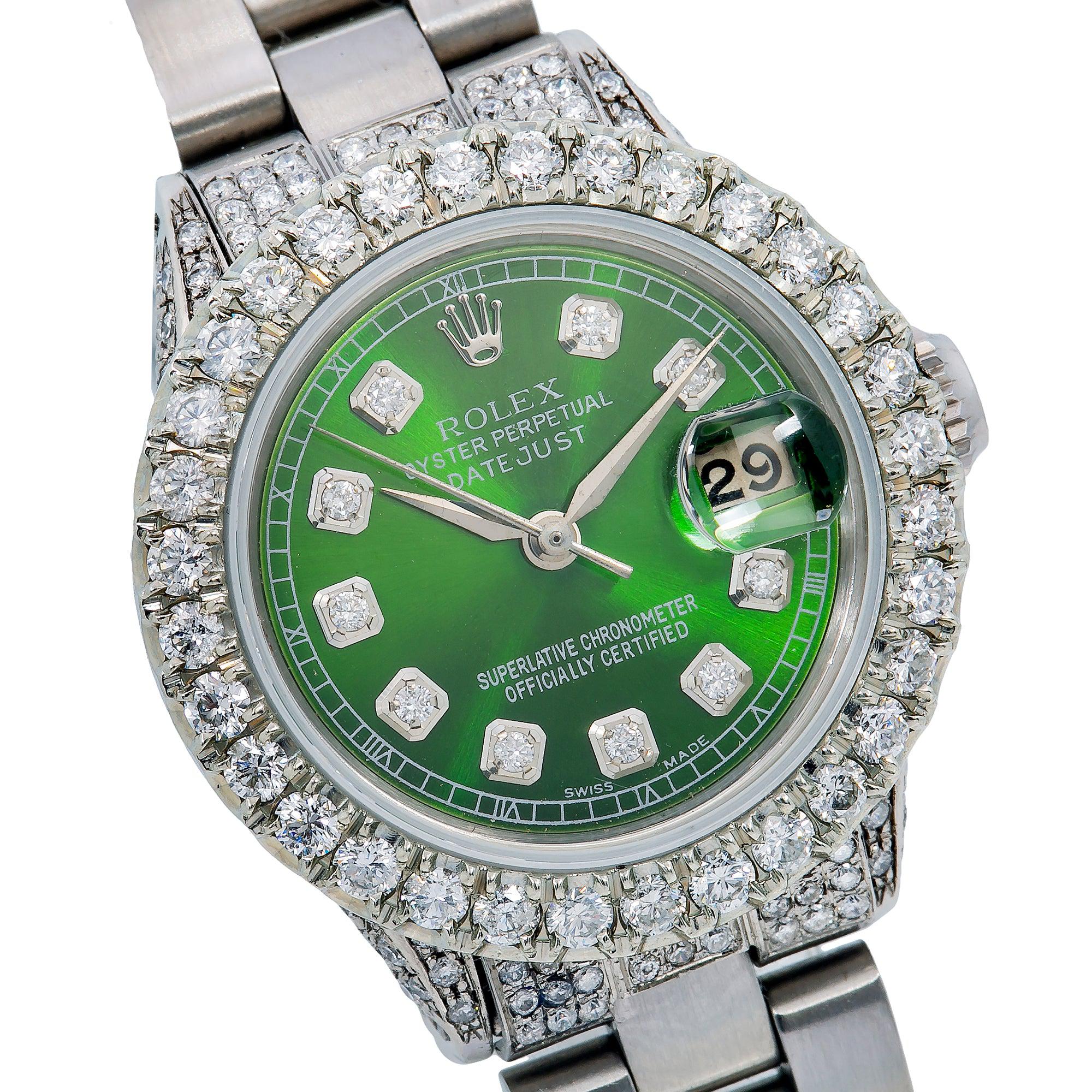 Rolex Datejust 26MM 69160 Green Diamond Dial Diamond Bezel Stainless Steel Semi Diamond Oyster Bracelet 6.05ct - Image 3