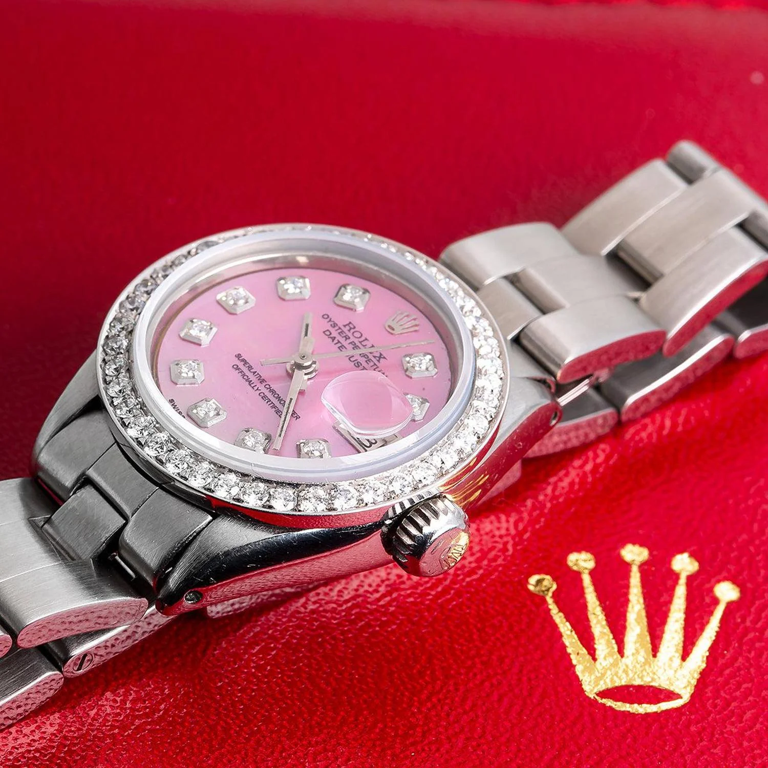 Rolex Datejust 26MM 69160 Pink Mother of Pearl Diamond Dial Diamond Bezel Stainless Steel Oyster Bracelet 1.3ct - Image 2
