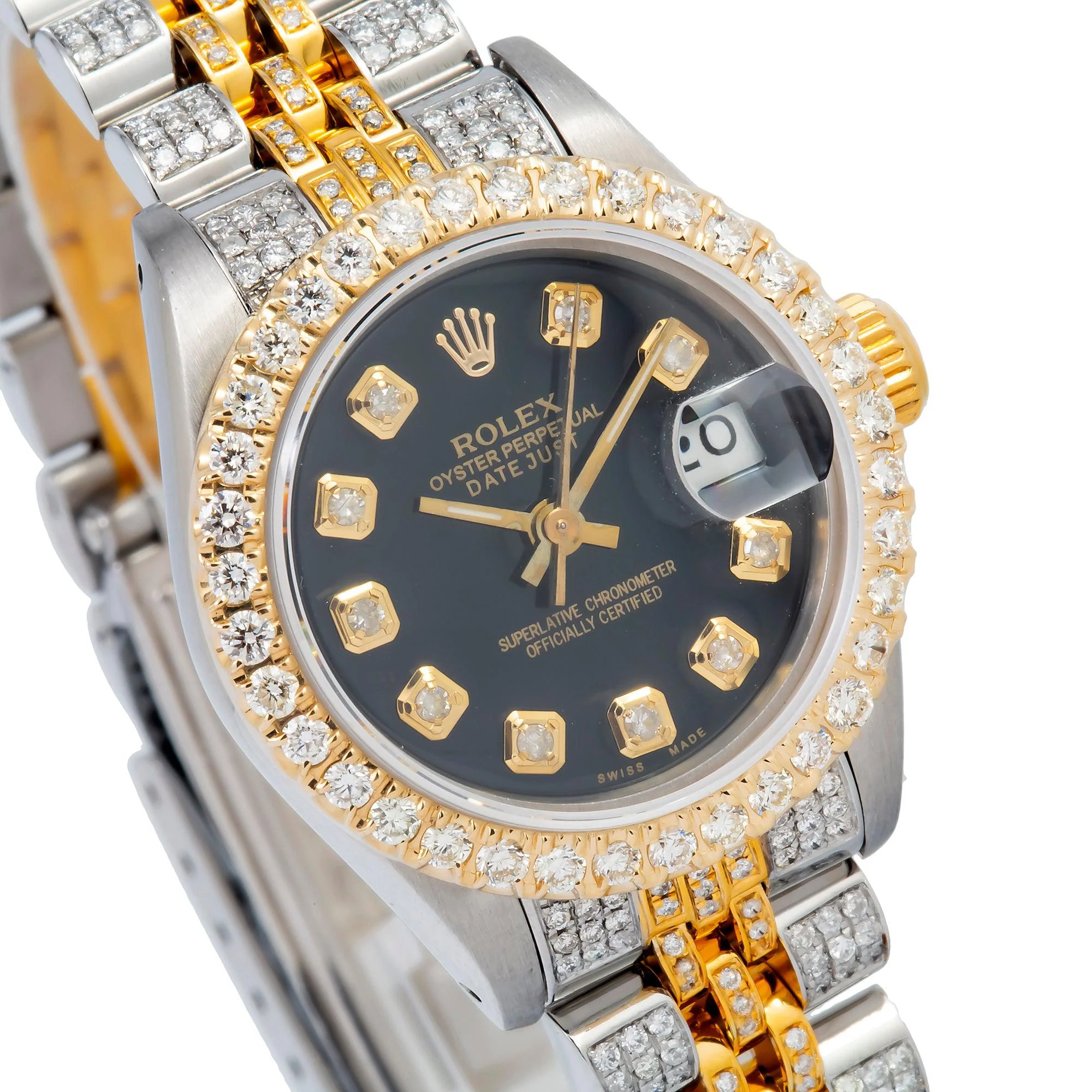 Rolex Datejust 26MM 6917 Black Diamond Dial Diamond Bezel Two Tone Yellow Gold Full Diamond Jubilee Bracelet - Image 3