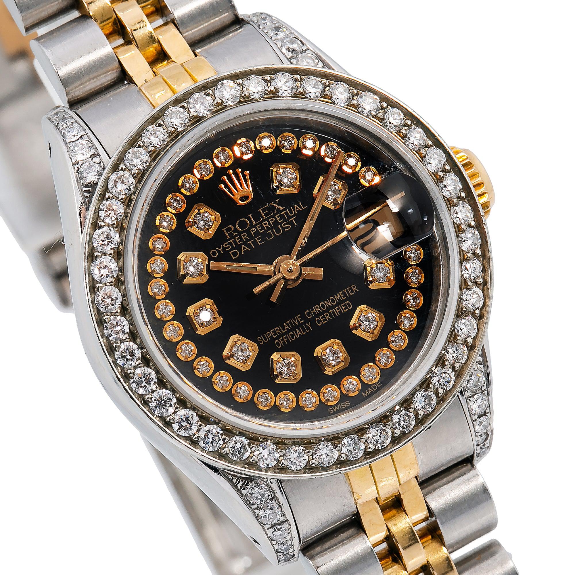Rolex Datejust 26MM 6917 Black Diamond Dial Diamond Bezel Two Tone Yellow Gold Jubilee Bracelet 1.2ct - Image 3