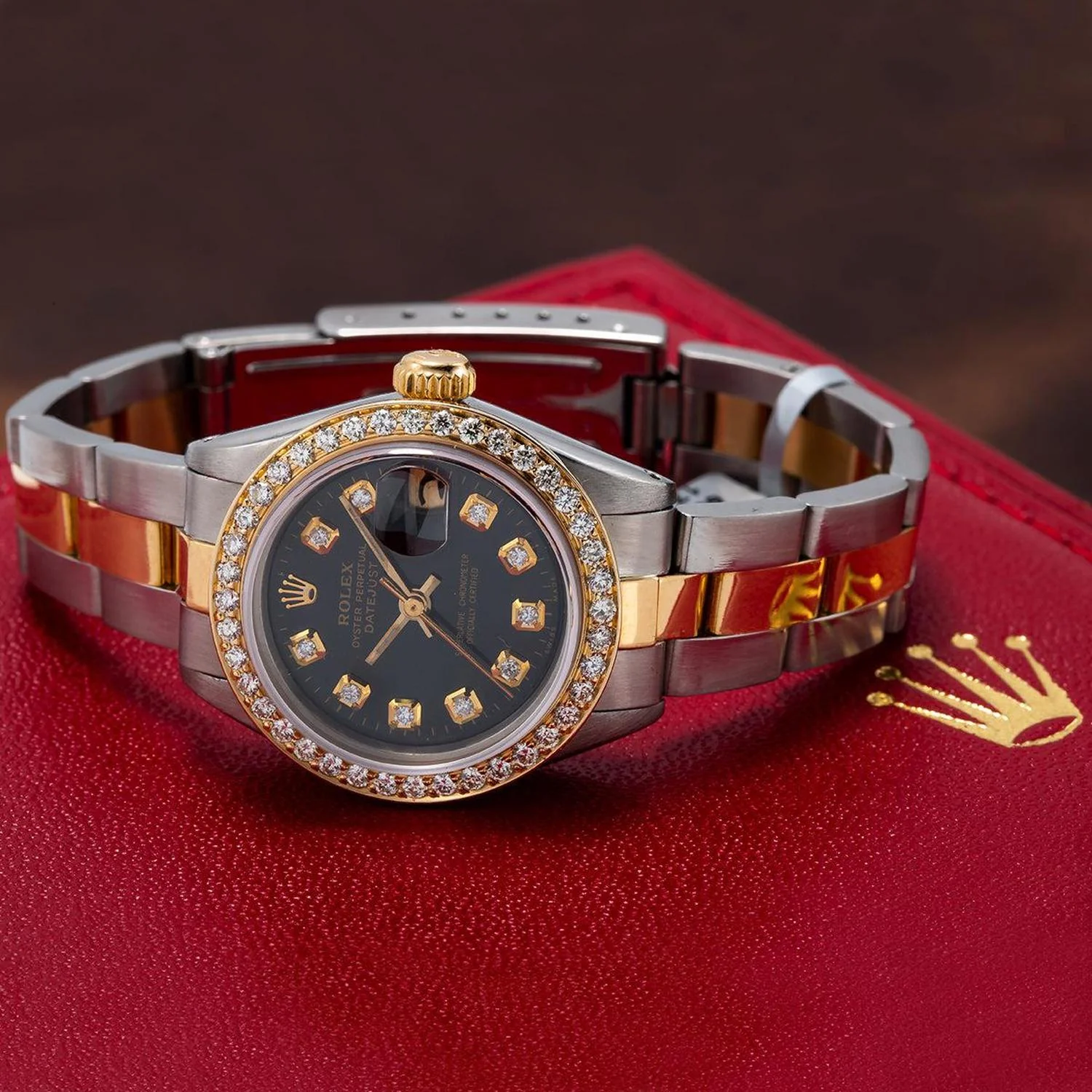 Rolex Datejust 26MM 6917 Black Diamond Dial Diamond Bezel Two Tone Yellow Gold Oyster Bracelet 0.9ct - Image 2