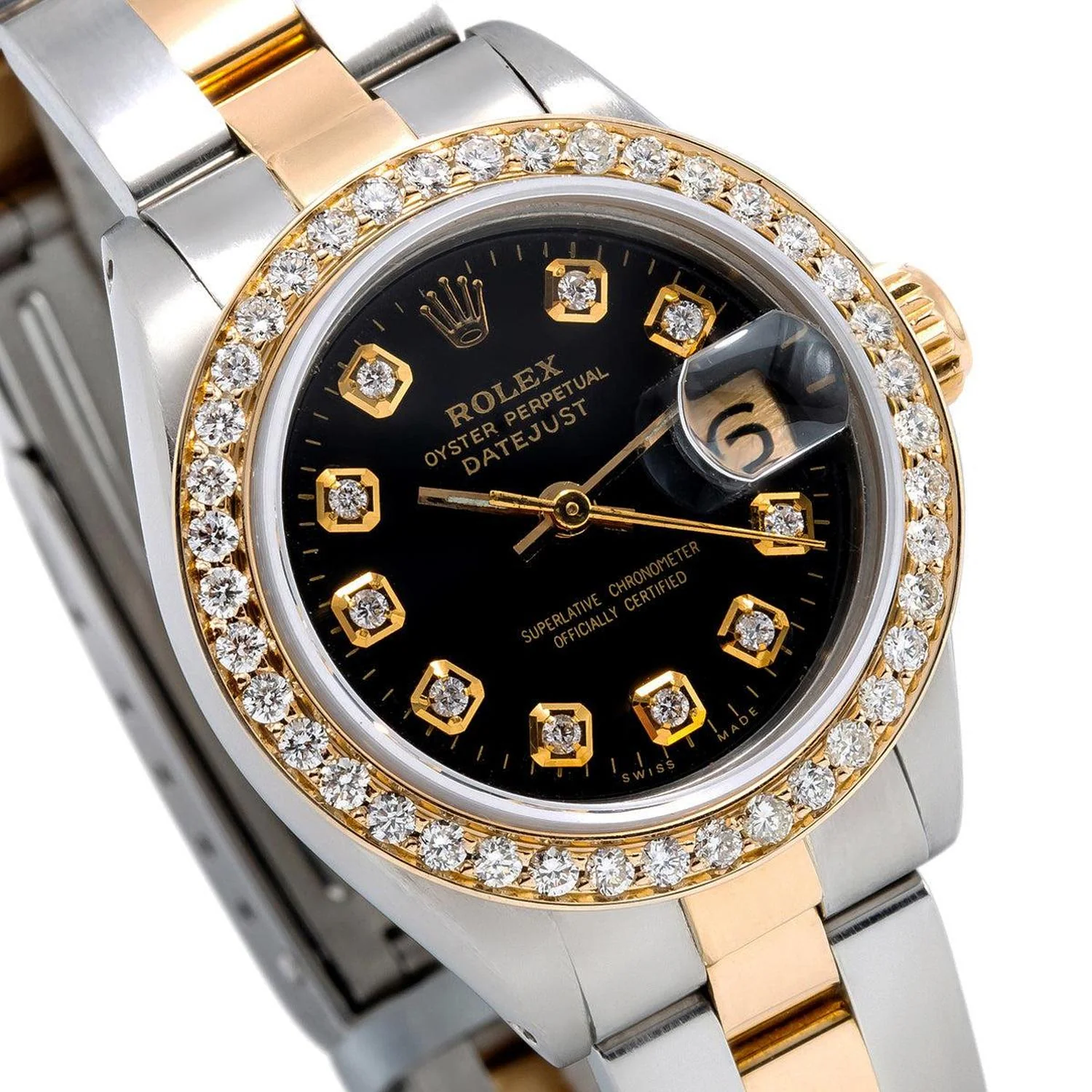 Rolex Datejust 26MM 6917 Black Diamond Dial Diamond Bezel Two Tone Yellow Gold Oyster Bracelet 0.9ct - Image 3