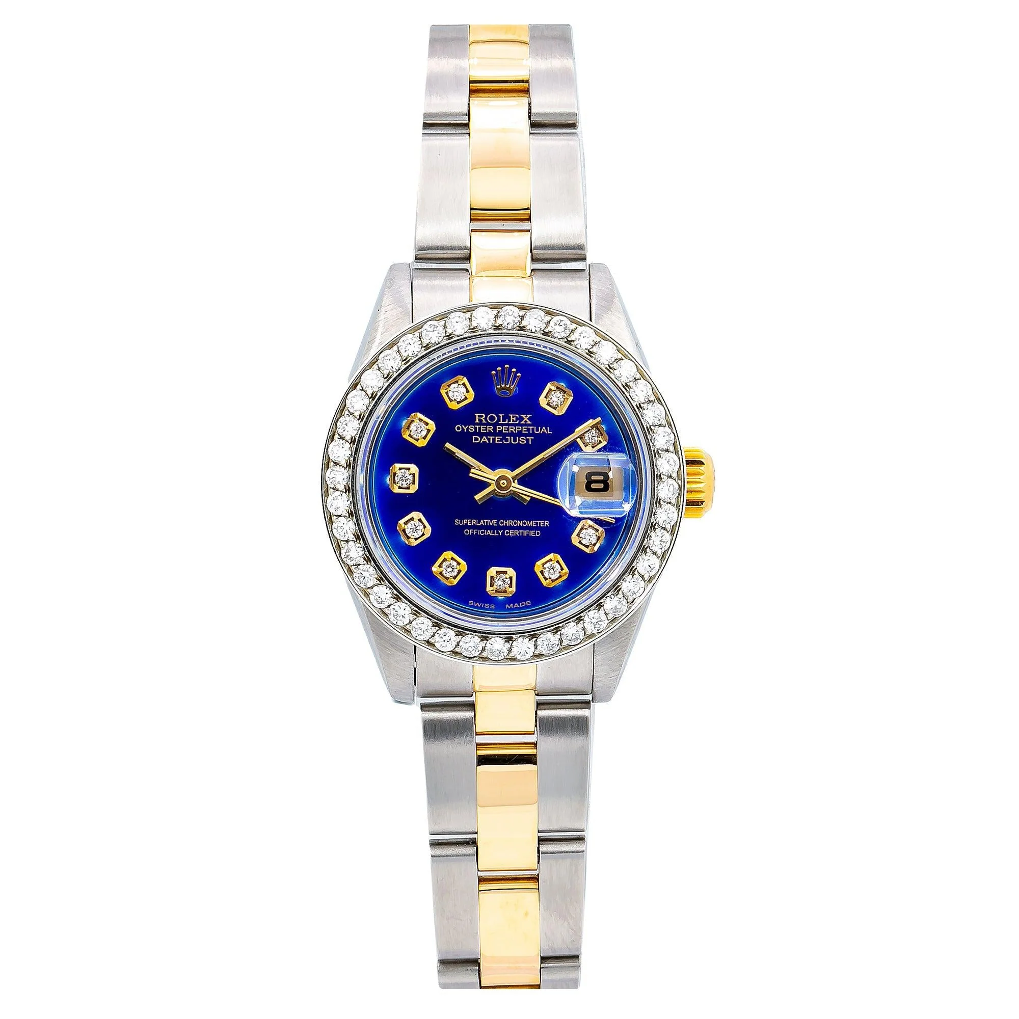 Rolex Datejust 26MM 6917 Blue Diamond Dial Diamond Bezel Two Tone Yellow Gold Oyster Bracelet