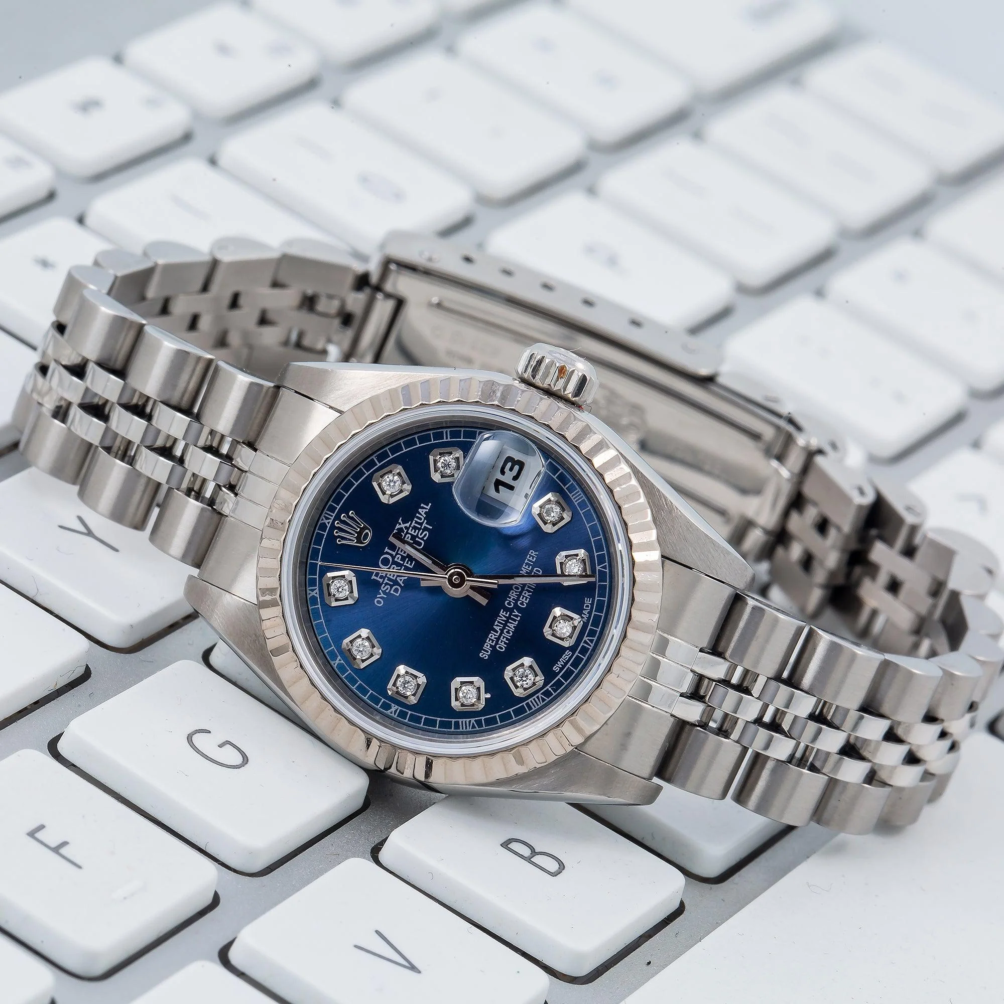 Rolex Datejust 26MM 6917 Blue Diamond Dial Fluted Bezel Stainless Steel Jubilee Bracelet - Image 4