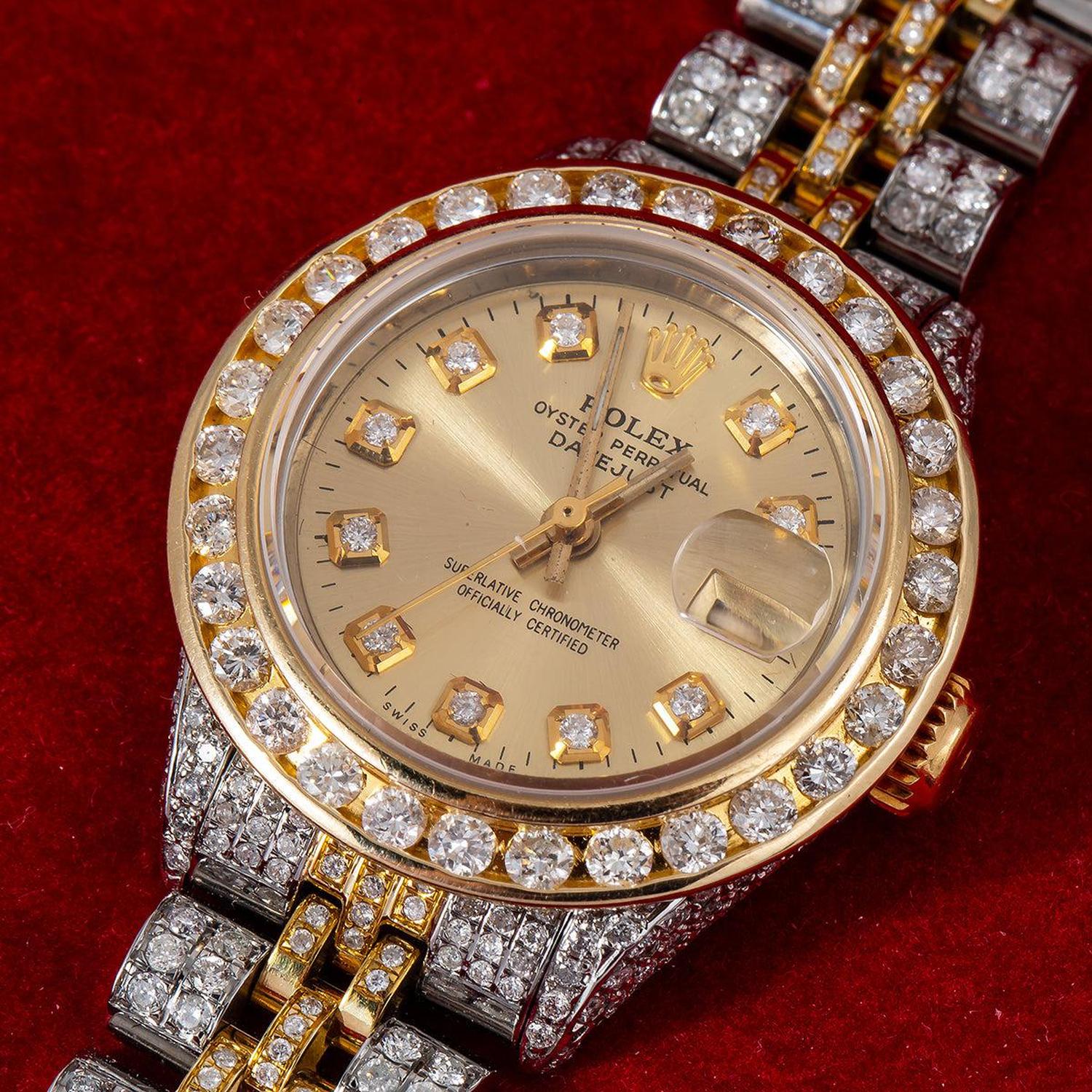 Rolex Datejust 26MM 6917 Champagne Diamond Dial Diamond Bezel Two Tone Yellow Gold Full Diamond Jubilee Bracelet - Image 2