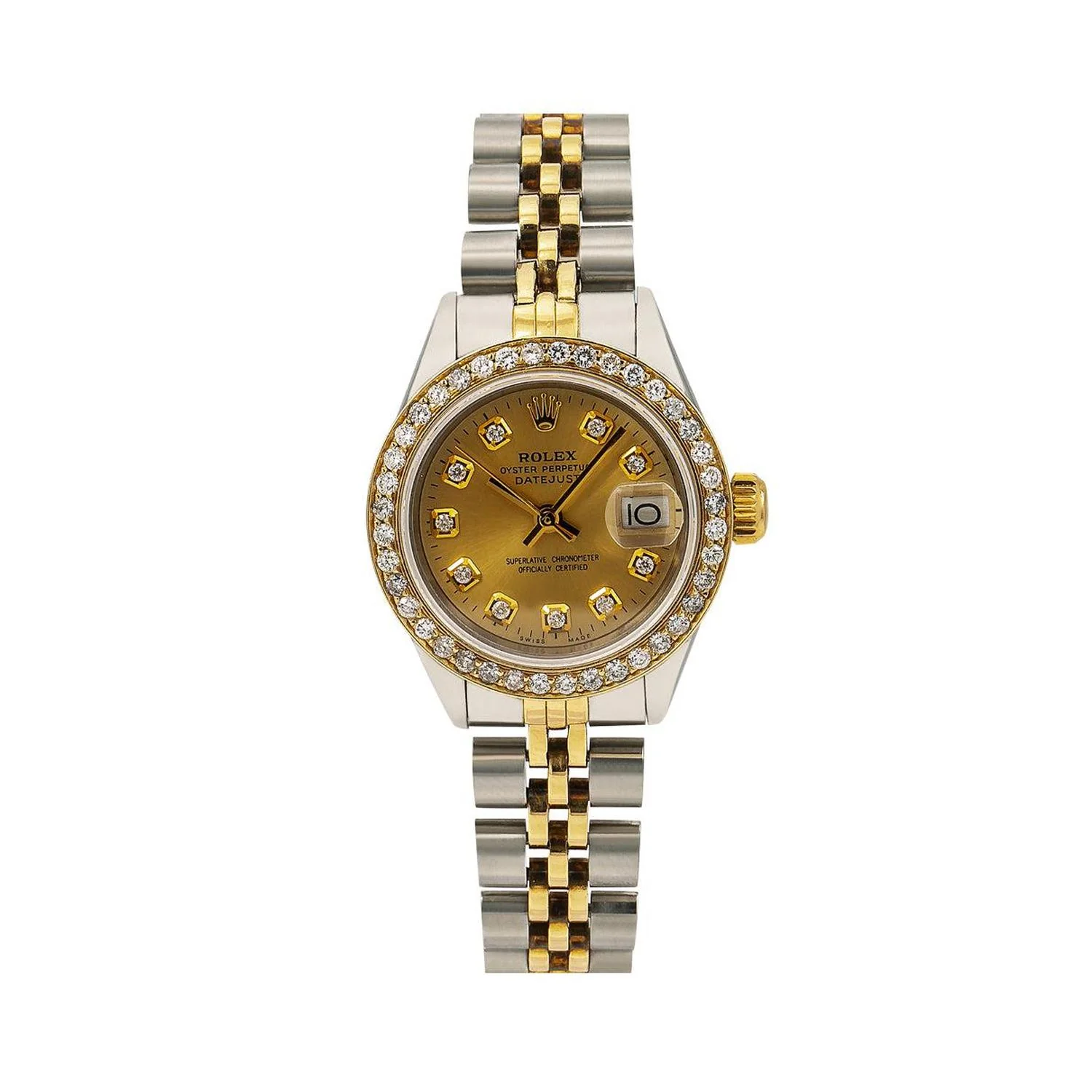 Rolex Datejust 26MM 6917 Champagne Diamond Dial Diamond Bezel Two Tone Yellow Gold Jubilee Bracelet 0.9ct