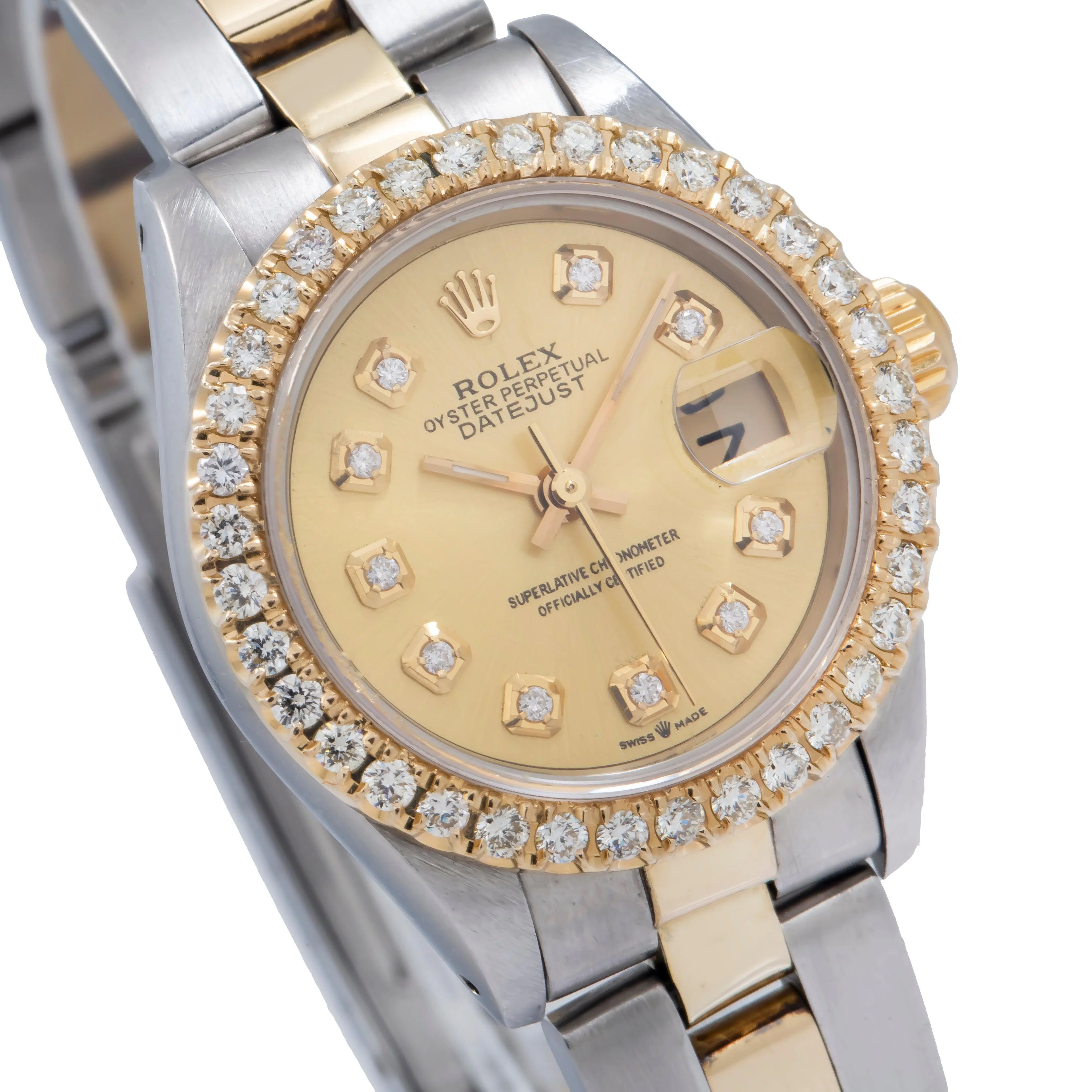 Rolex Datejust 26MM 6917 Champagne Diamond Dial Diamond Bezel Two Tone Yellow Gold Oyster Bracelet - Image 3