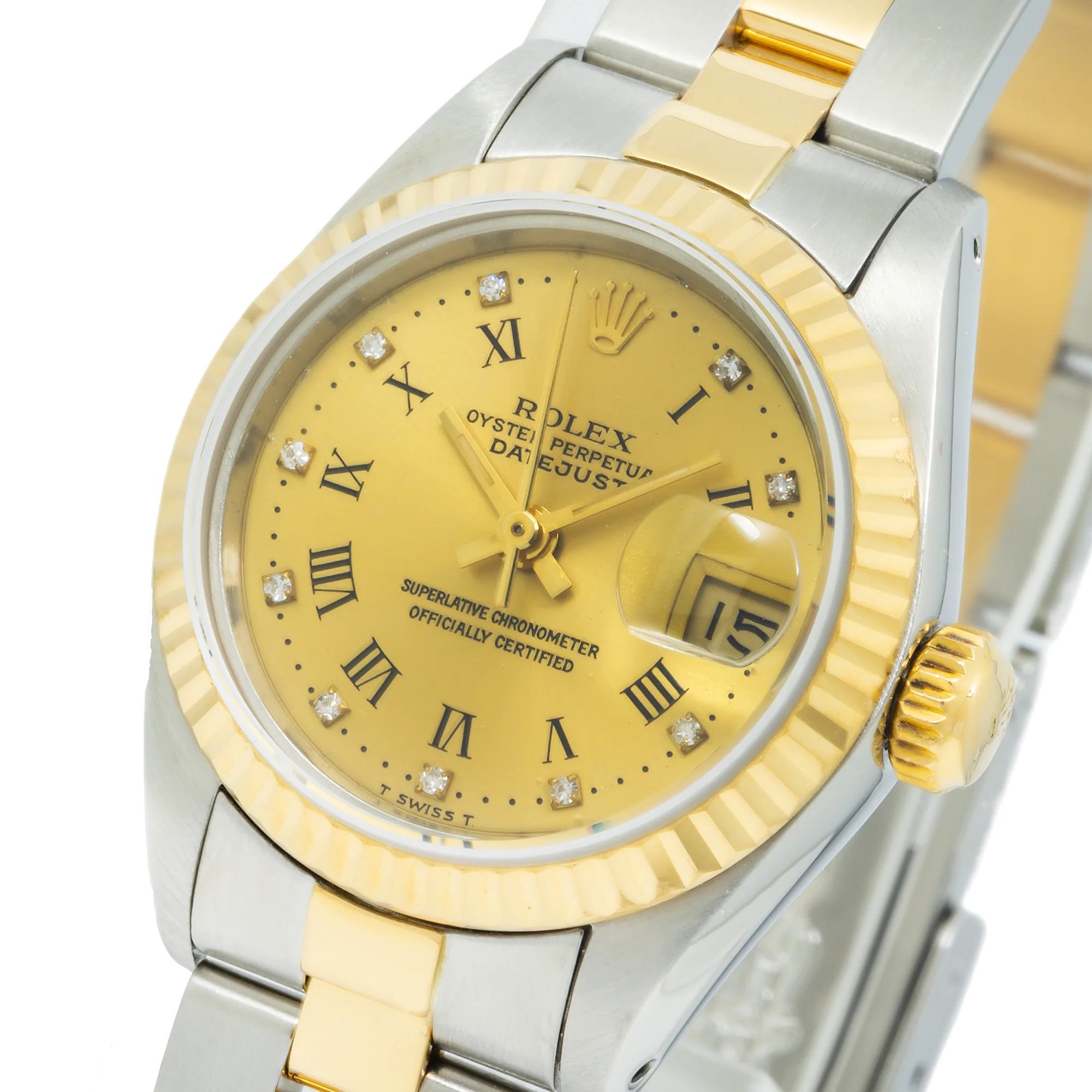 Rolex Datejust 26MM 6917 Champagne Roman Diamond Dial Fluted Bezel Two Tone Yellow Gold Oyster Bracelet - Image 3