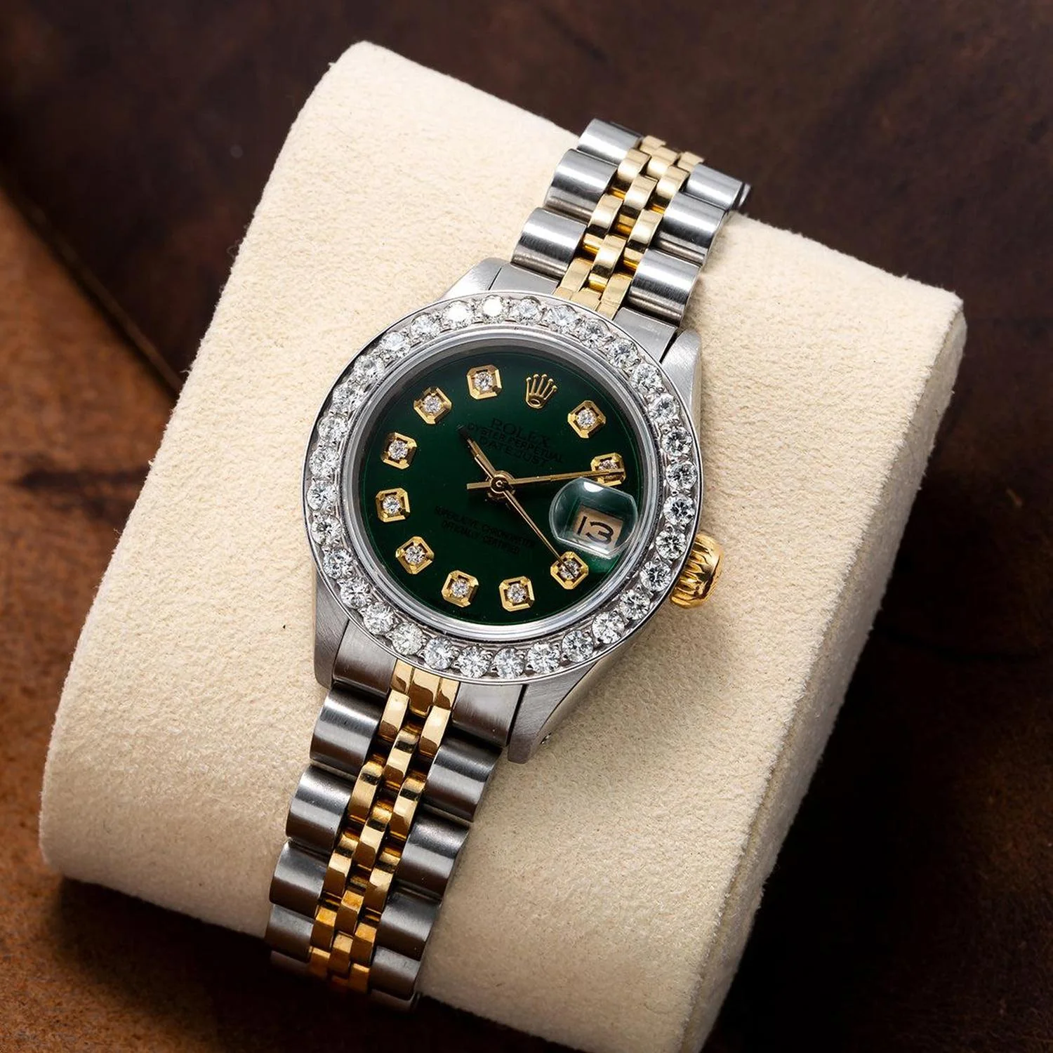 Rolex Datejust 26MM 6917 Green Diamond Dial Diamond Bezel Two Tone Yellow Gold Jubilee Bracelet 1.5ct - Image 2