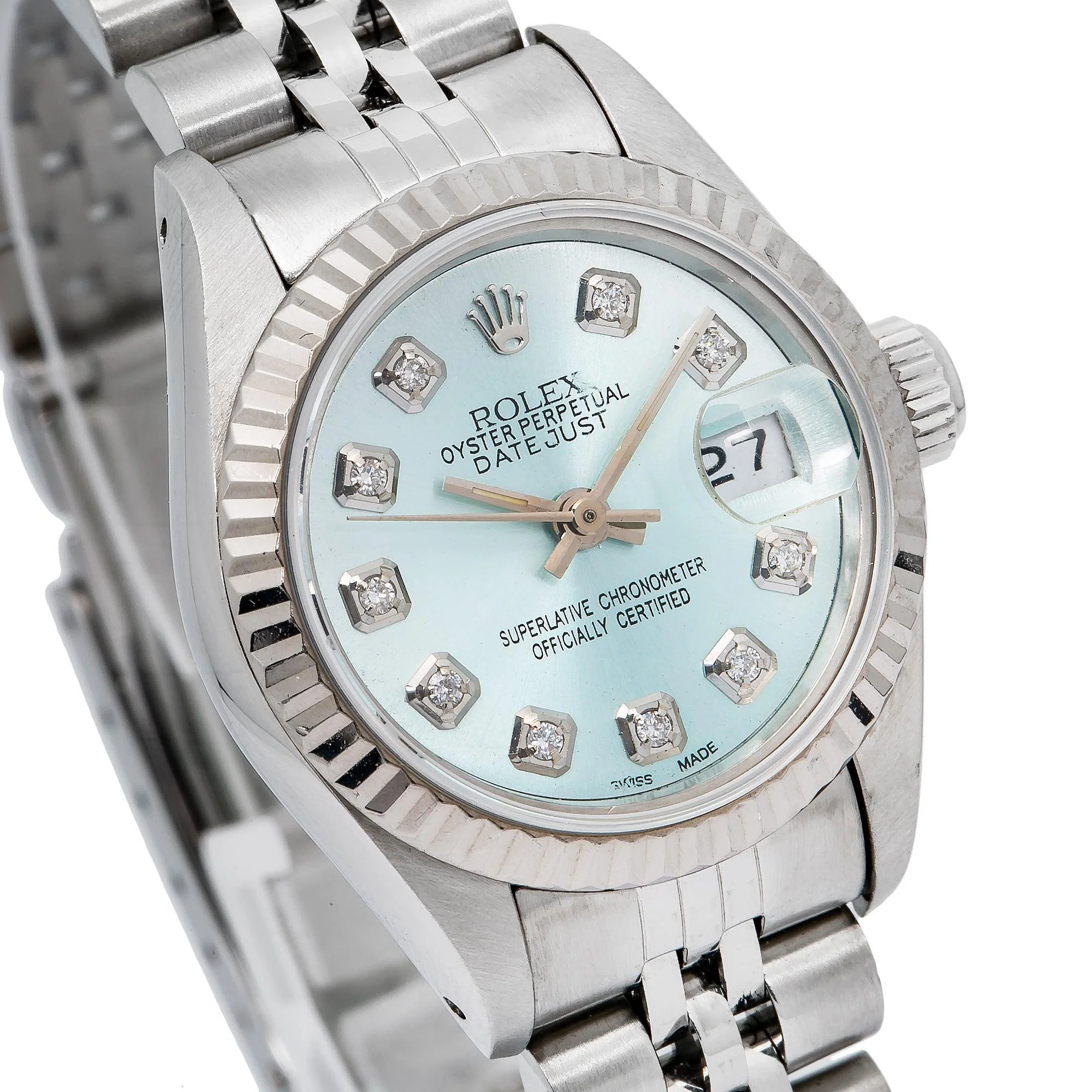Rolex Datejust 26MM 6917 Ice Blue Diamond Dial Fluted Bezel Stainless Steel Jubilee Bracelet - Image 3