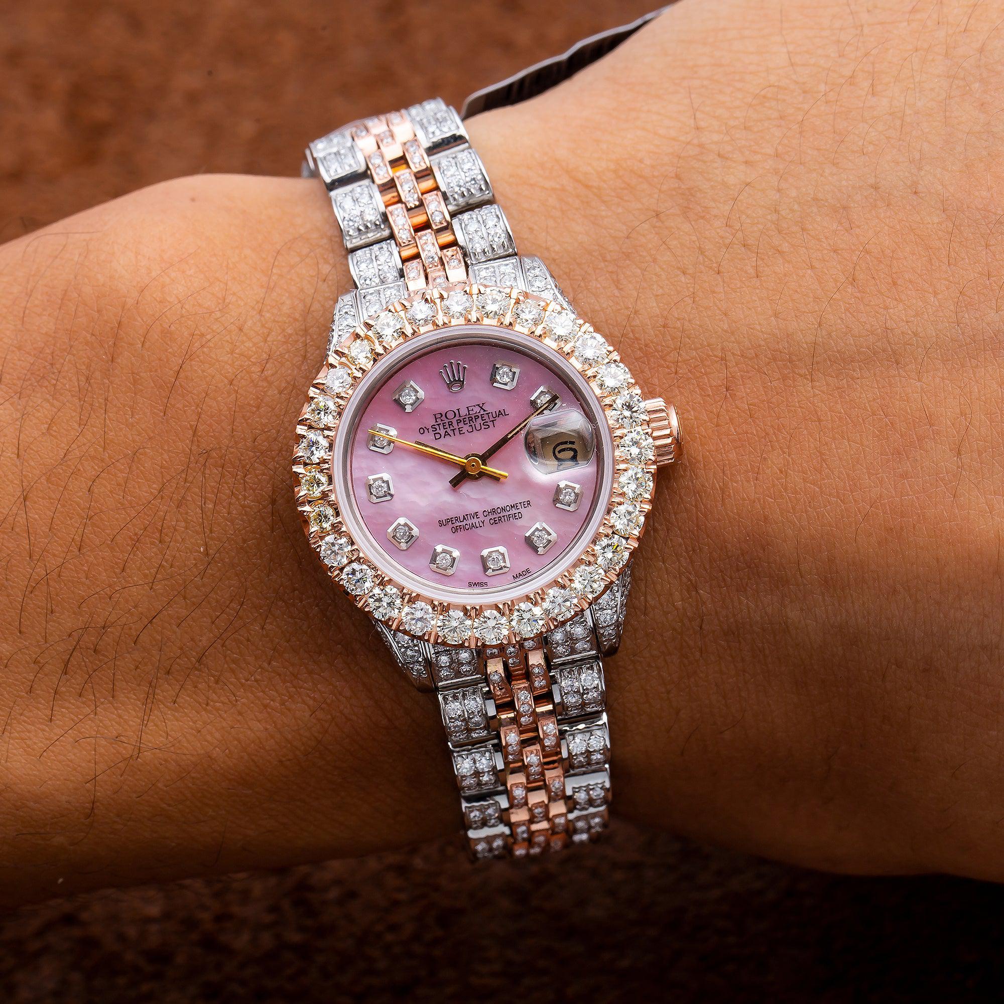 Rolex Datejust 26MM 6917 Pink Mother of Pearl Diamond Dial Diamond Bezel Two Tone Rose Gold Full Diamond Jubilee Bracelet 7.25ct - Image 2