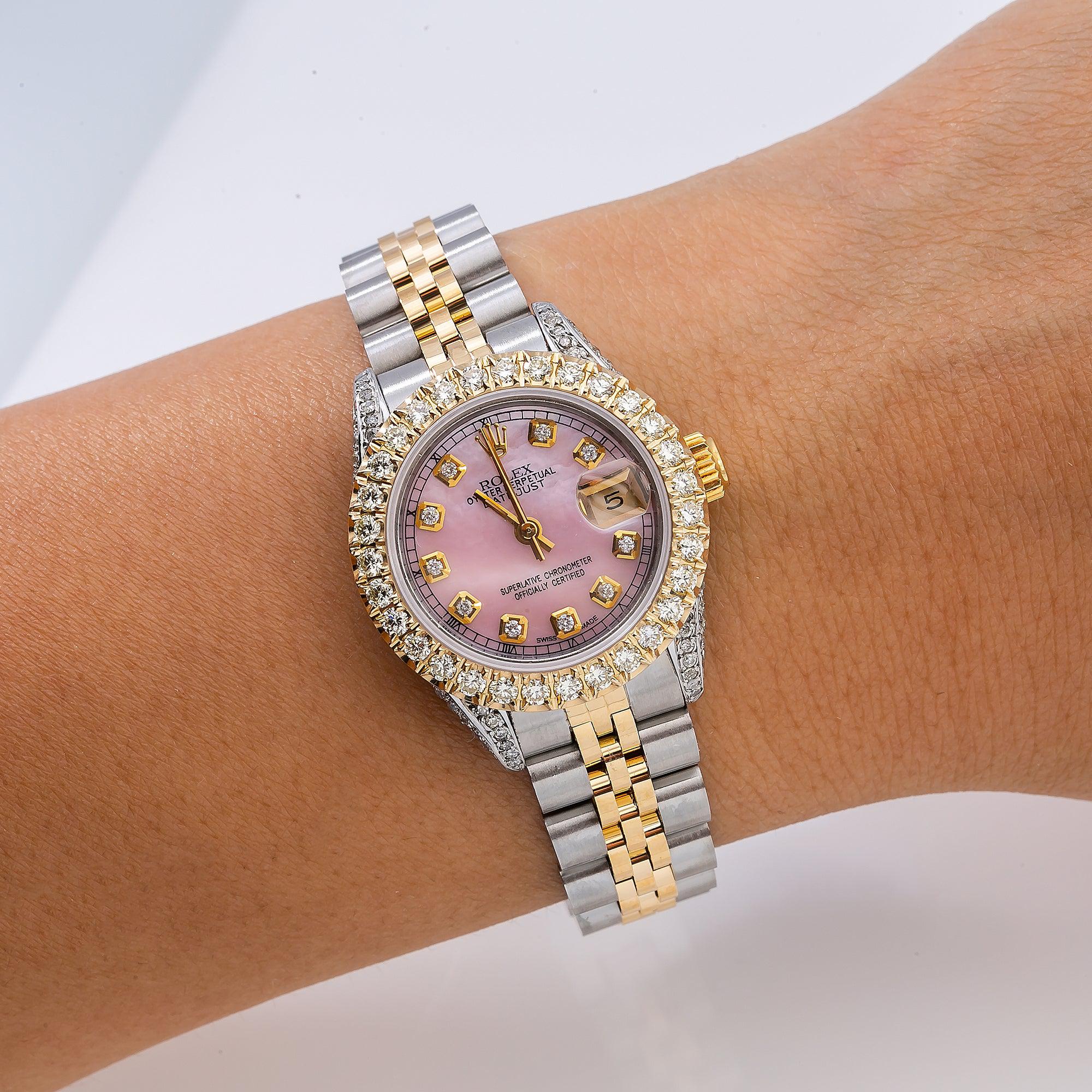 Rolex Datejust 26MM 6917 Pink Mother of Pearl Diamond Dial Diamond Bezel Two Tone Yellow Gold Jubilee Bracelet 2.75ct - Image 2