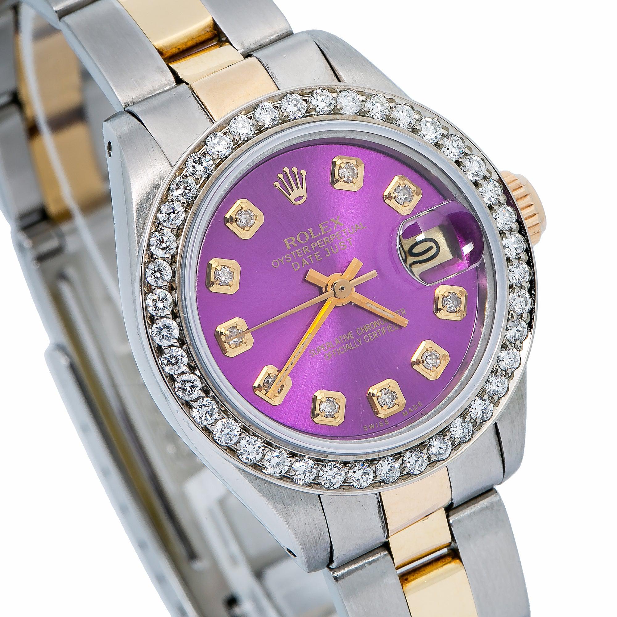 Rolex Datejust 26MM 6917 Purple Diamond Dial Diamond Bezel Two Tone Yellow Gold Oyster Bracelet 0.9ct - Image 3