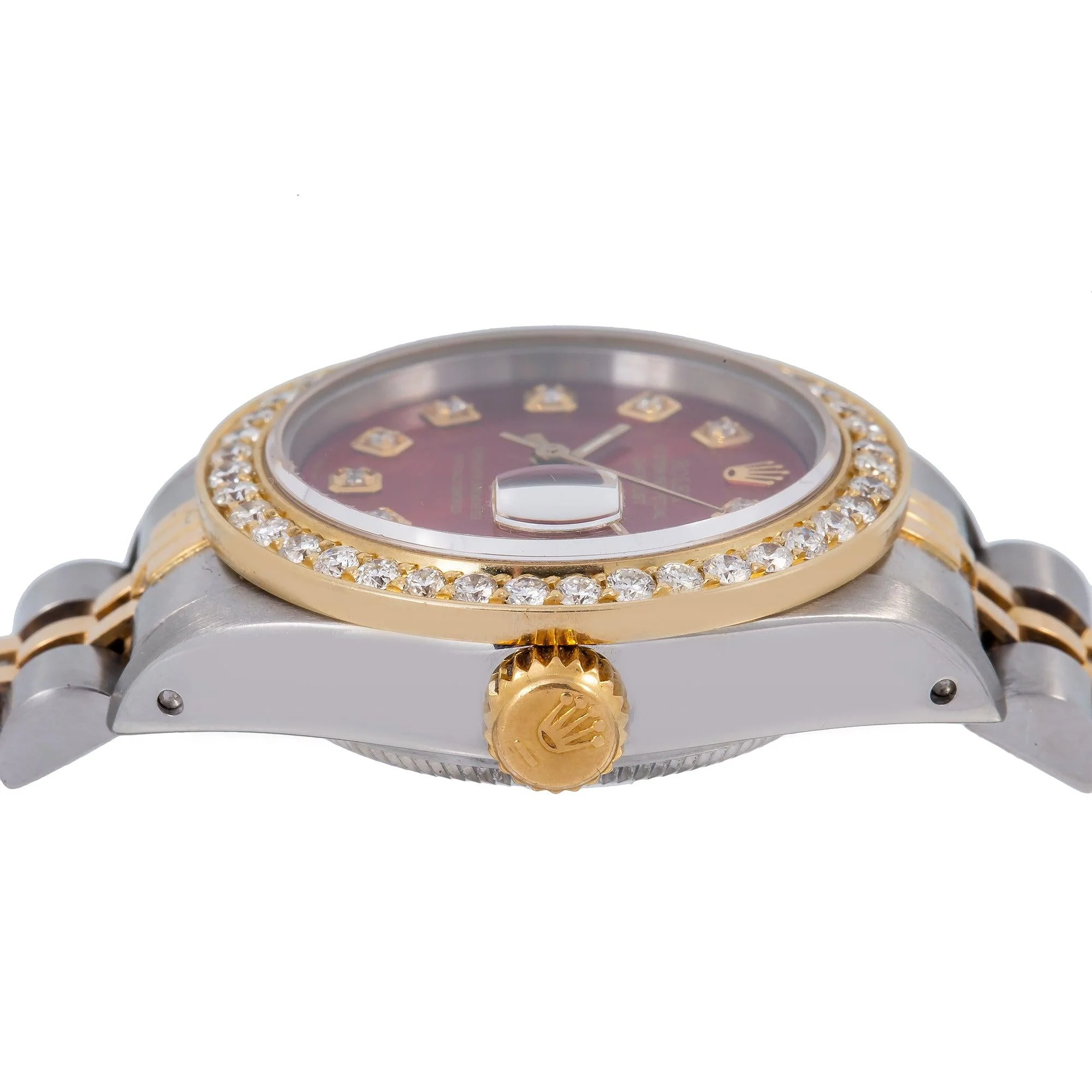 Rolex Datejust 26MM 6917 Red Diamond Dial Diamond Bezel Two Tone Yellow Gold Jubilee Bracelet - Image 5