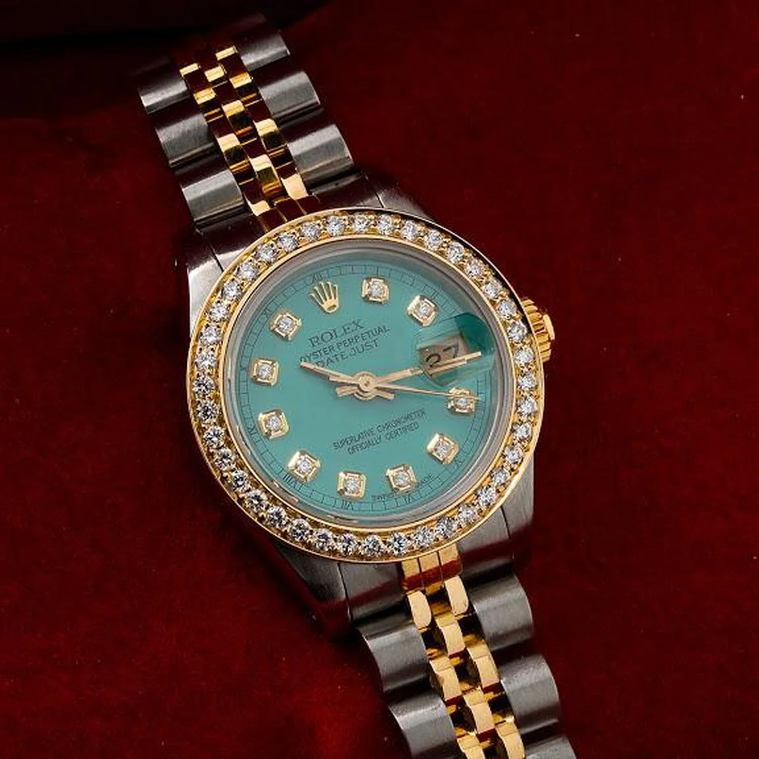 Rolex Datejust 26MM 6917 Turquoise Diamond Dial Diamond Bezel Two Tone Yellow Gold Jubilee Bracelet 0.9ct - Image 2
