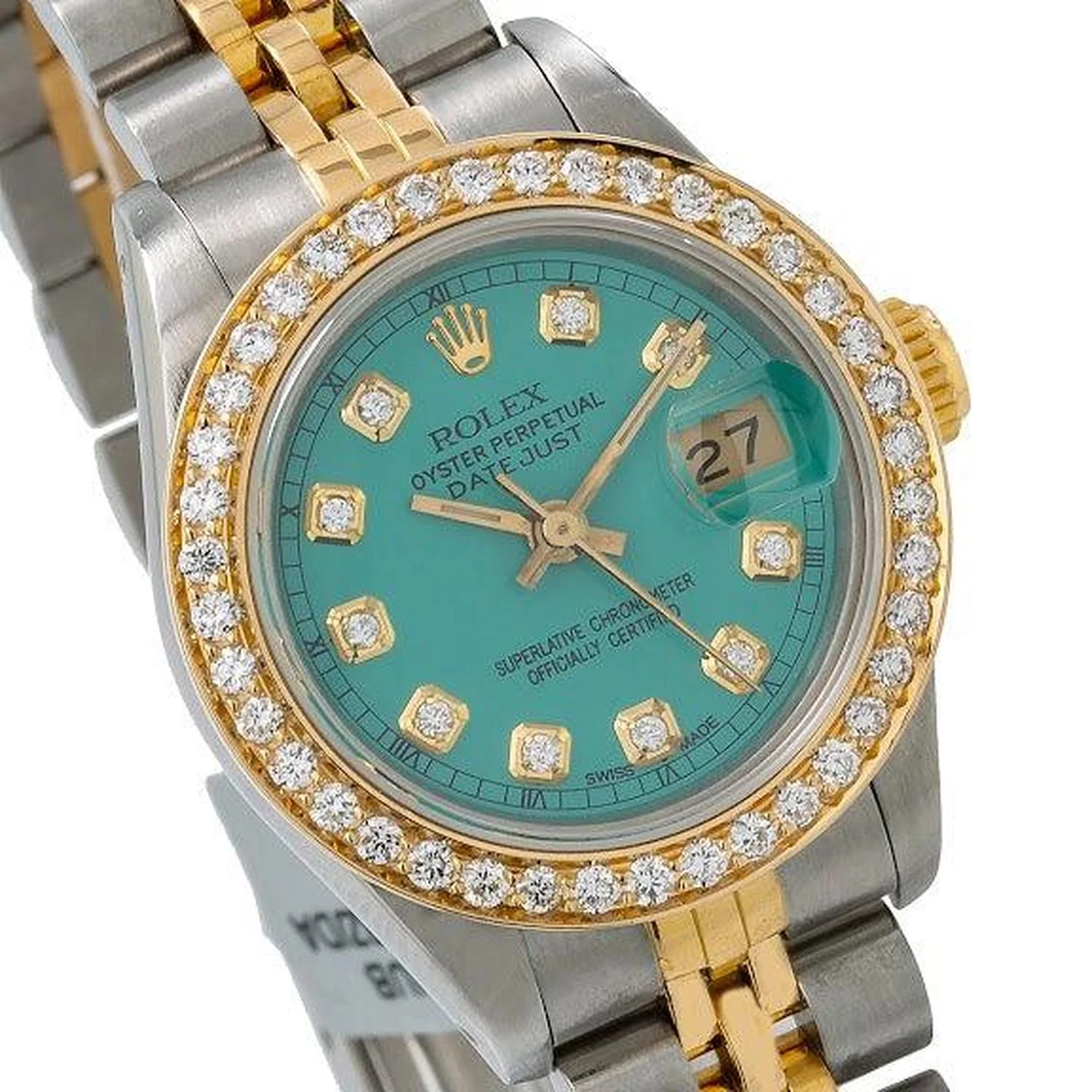 Rolex Datejust 26MM 6917 Turquoise Diamond Dial Diamond Bezel Two Tone Yellow Gold Jubilee Bracelet 0.9ct - Image 3