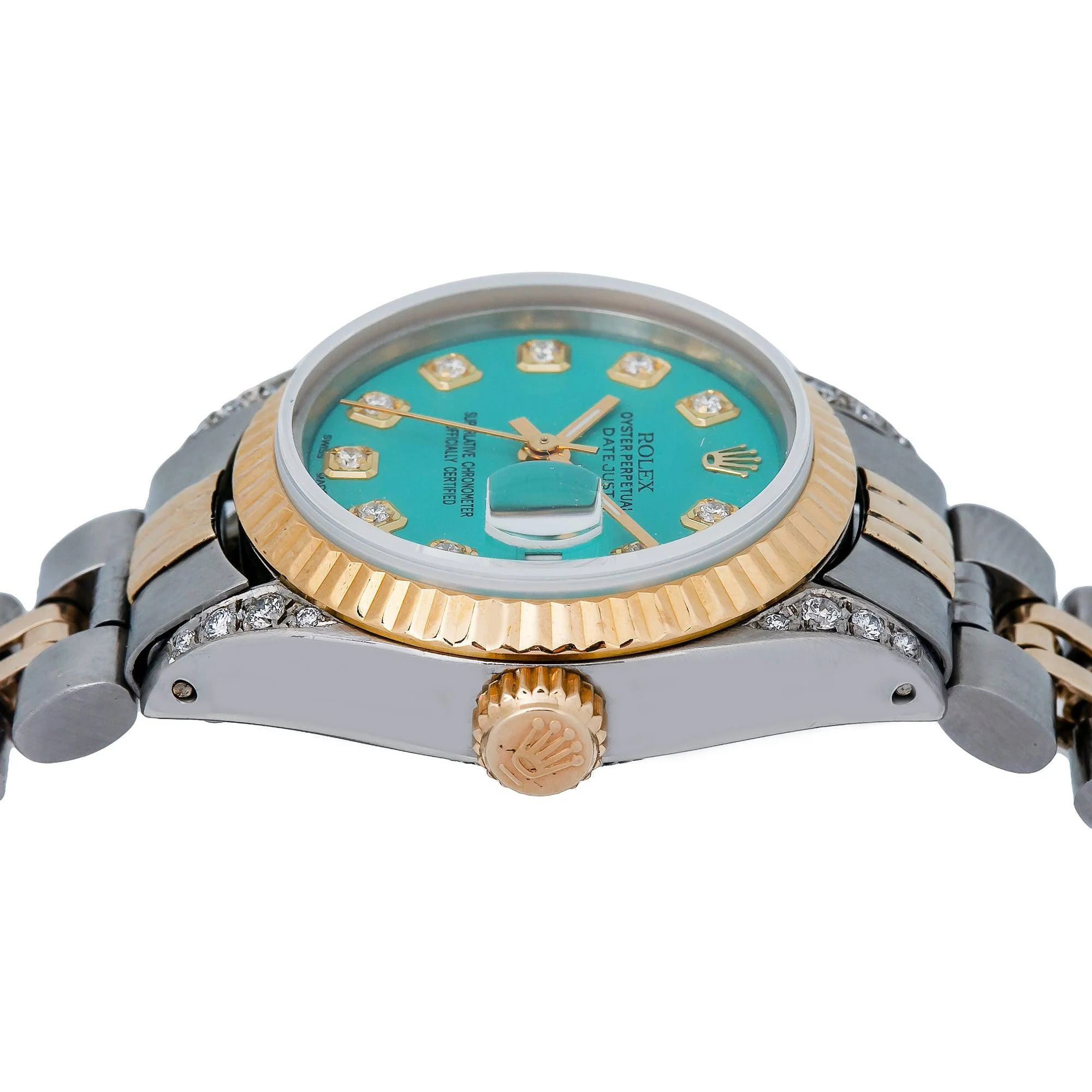 Rolex Datejust 26MM 6917 Turquoise Diamond Dial Fluted Bezel Two Tone Yellow Gold Jubilee Bracelet - Image 5