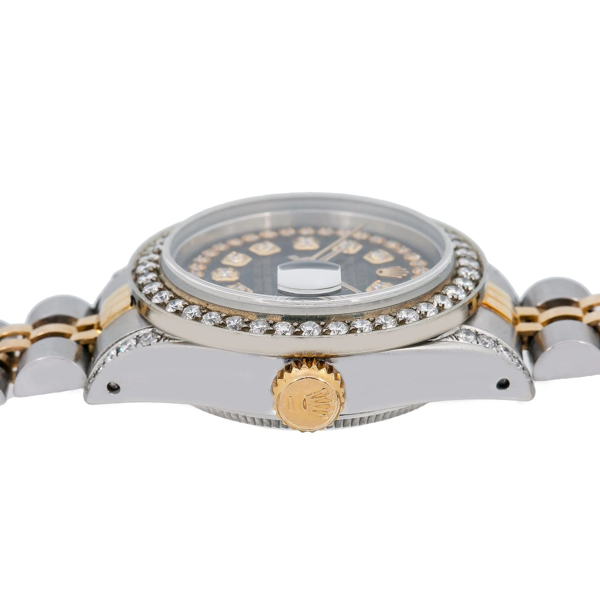 Rolex Datejust 26MM 69173 Black Diamond Dial Diamond Bezel Two Tone Yellow Gold Jubilee Bracelet 1.2ct - Image 5