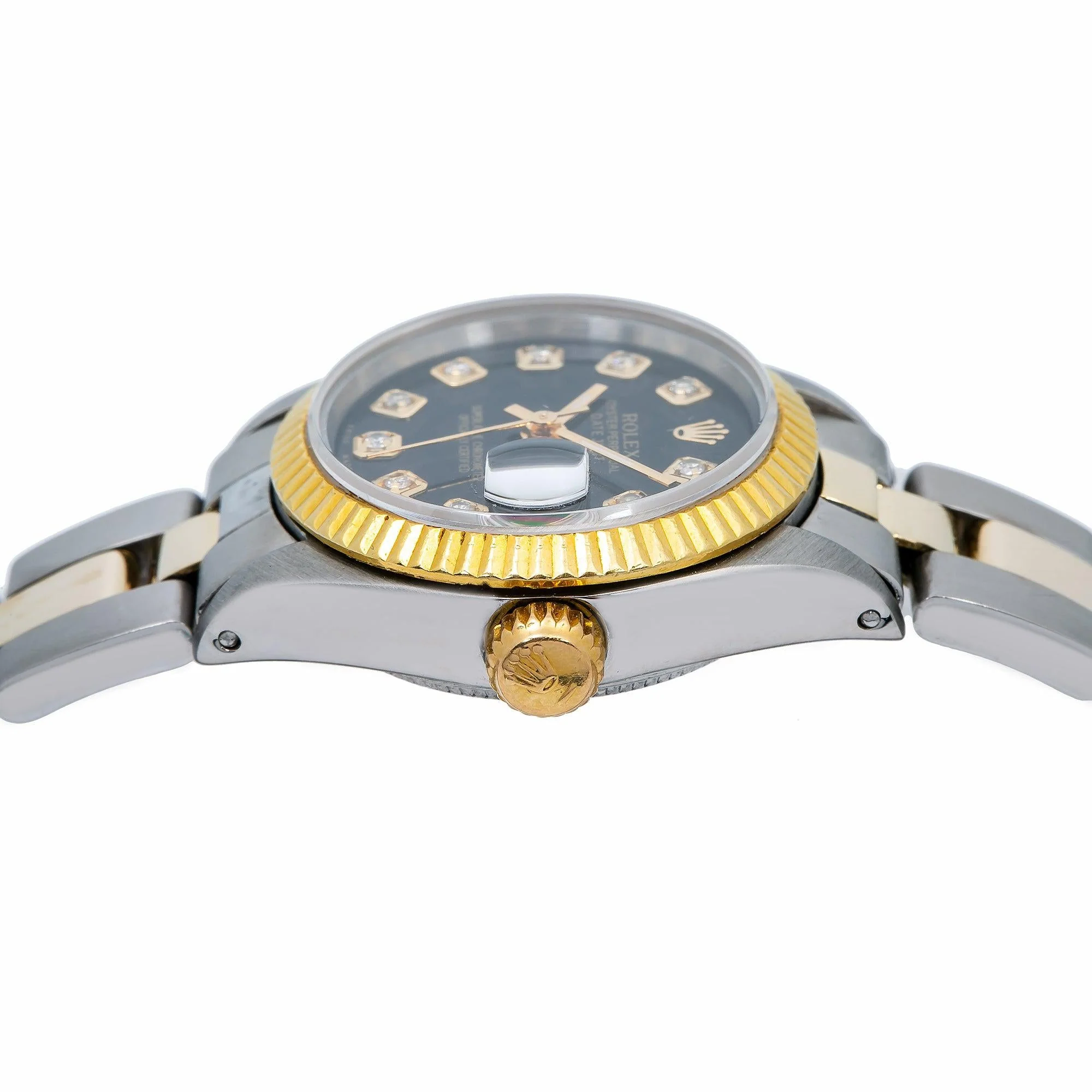 Rolex Datejust 26MM 69173 Black Diamond Dial Fluted Bezel Two Tone Yellow Gold Oyster Bracelet - Image 5
