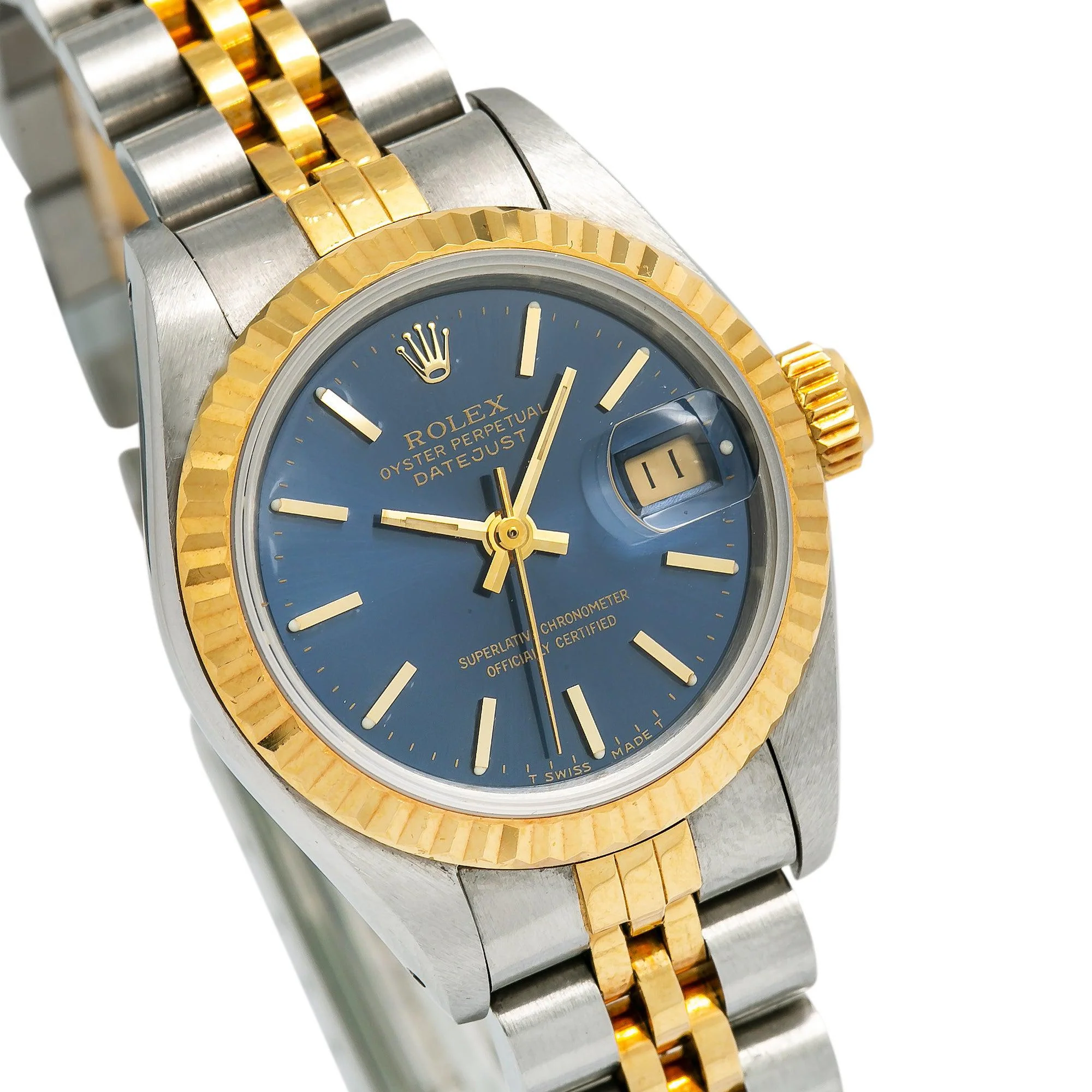 Rolex Datejust 26MM 69173 Blue Dial Fluted Bezel Two Tone Yellow Gold Jubilee Bracelet - Image 3