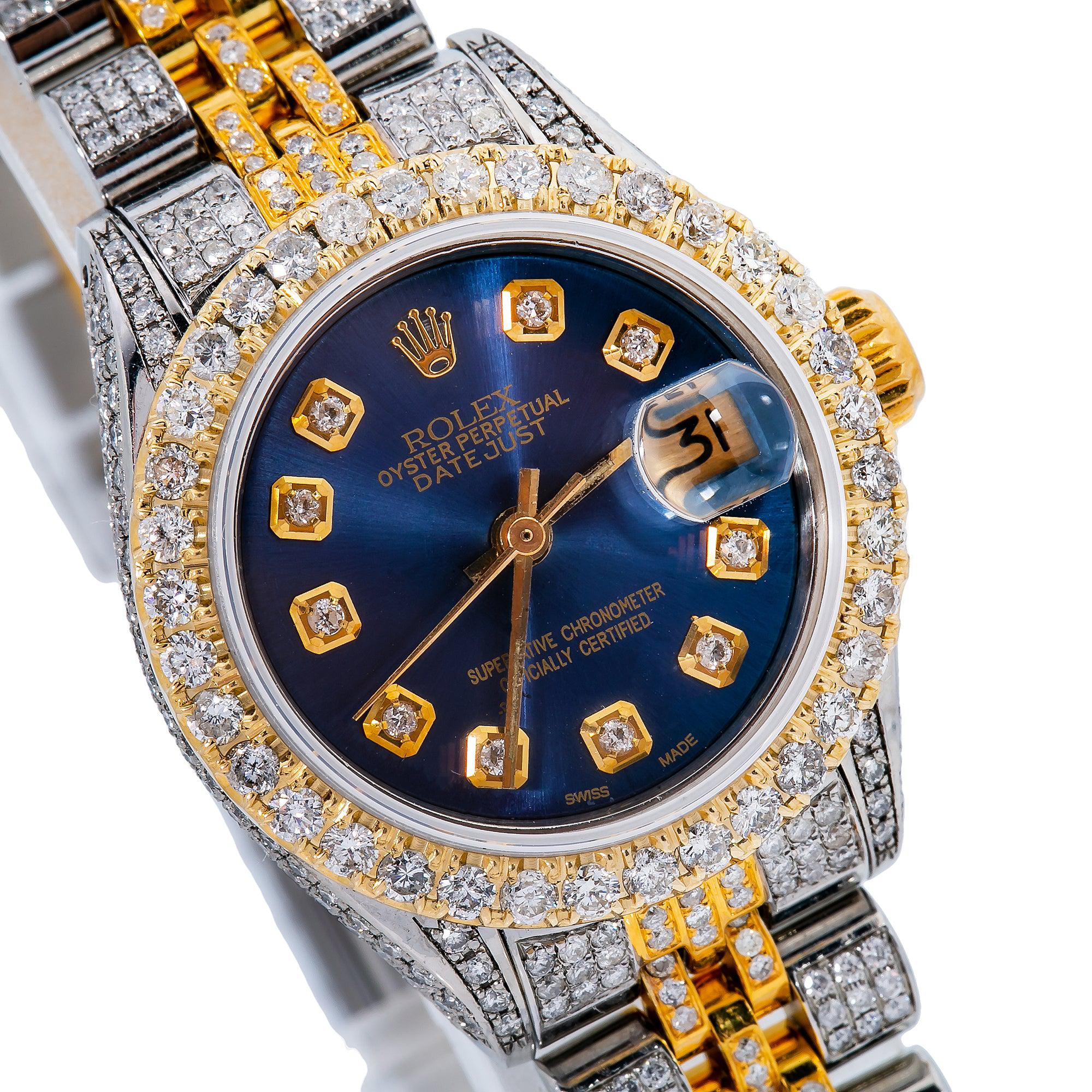 Rolex Datejust 26MM 69173 Blue Diamond Dial Diamond Bezel Two Tone Yellow Gold Full Diamond Jubilee Bracelet - Image 4