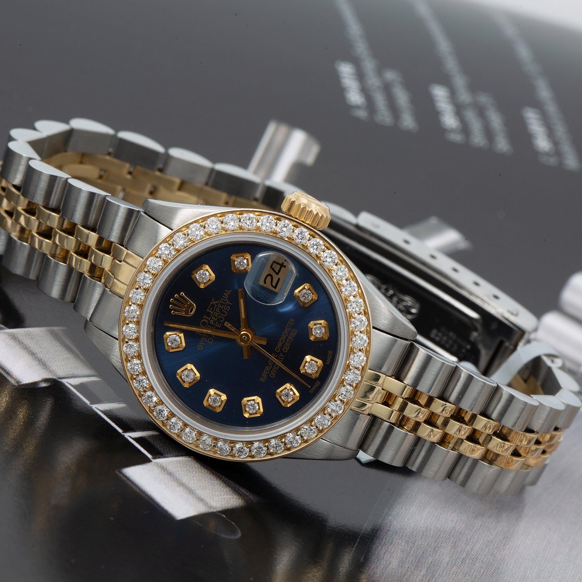 Rolex Datejust 26MM 69173 Blue Diamond Dial Diamond Bezel Two Tone Yellow Gold Jubilee Bracelet 1.2ct - Image 2