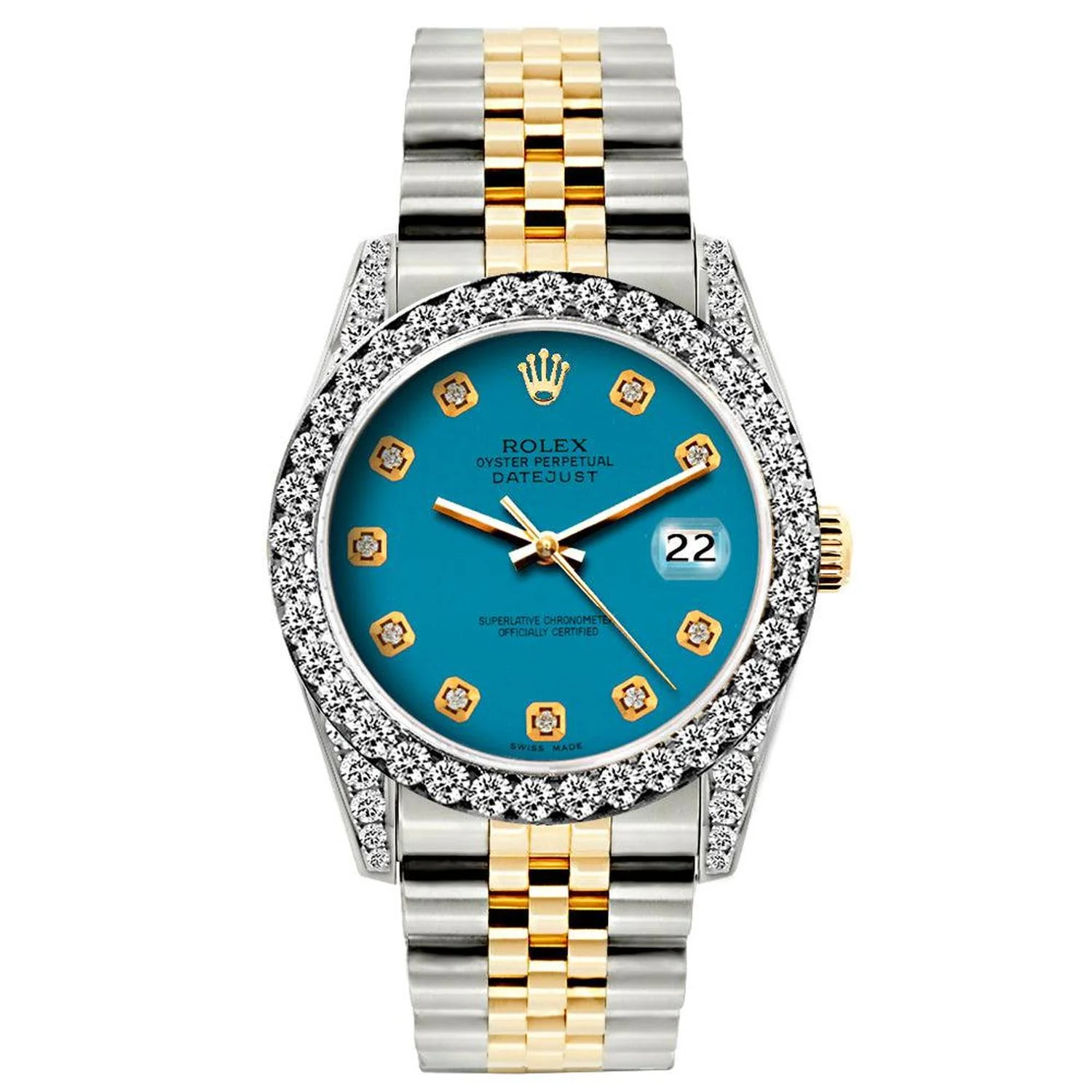 Rolex Datejust 26MM 69173 Blue Diamond Dial Diamond Bezel Two Tone Yellow Gold Jubilee Bracelet 1.2ct
