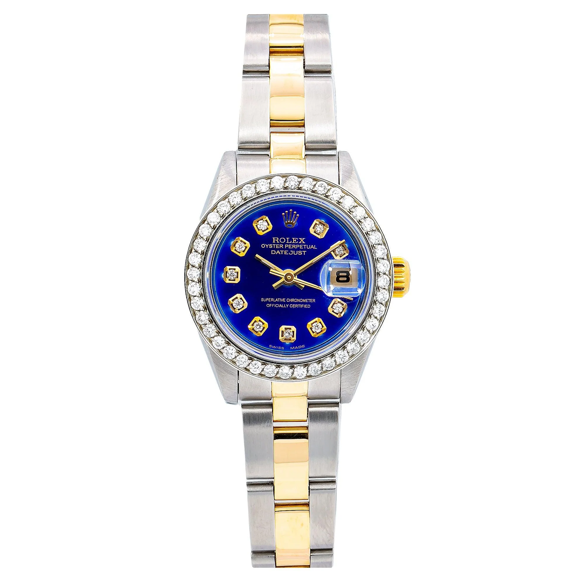 Rolex Datejust 26MM 69173 Blue Diamond Dial Diamond Bezel Two Tone Yellow Gold Oyster Bracelet