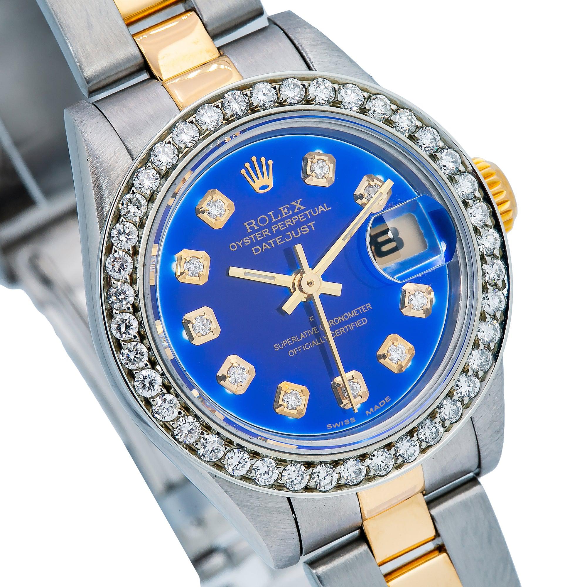 Rolex Datejust 26MM 69173 Blue Diamond Dial Diamond Bezel Two Tone Yellow Gold Oyster Bracelet - Image 3