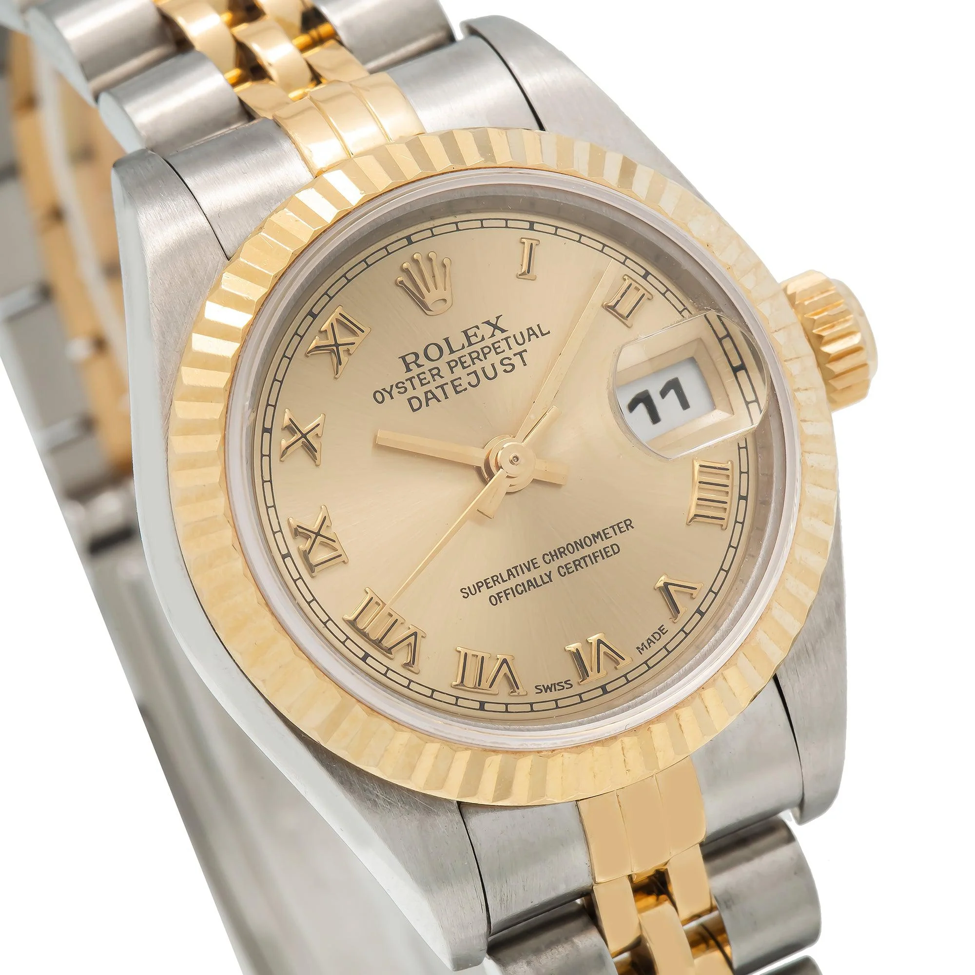 Rolex Datejust 26MM 69173 Champagne Roman Dial Fluted Bezel Two Tone Yellow Gold Jubilee Bracelet - Image 3