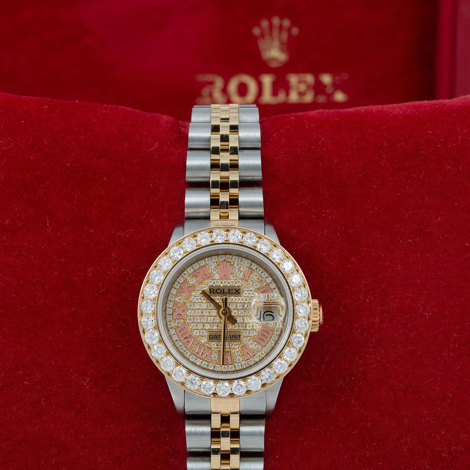 Rolex Datejust 26MM 69173 Diamond Paved Roman Dial Diamond Bezel Two Tone Yellow Gold Jubilee Bracelet 3.45ct - Image 2