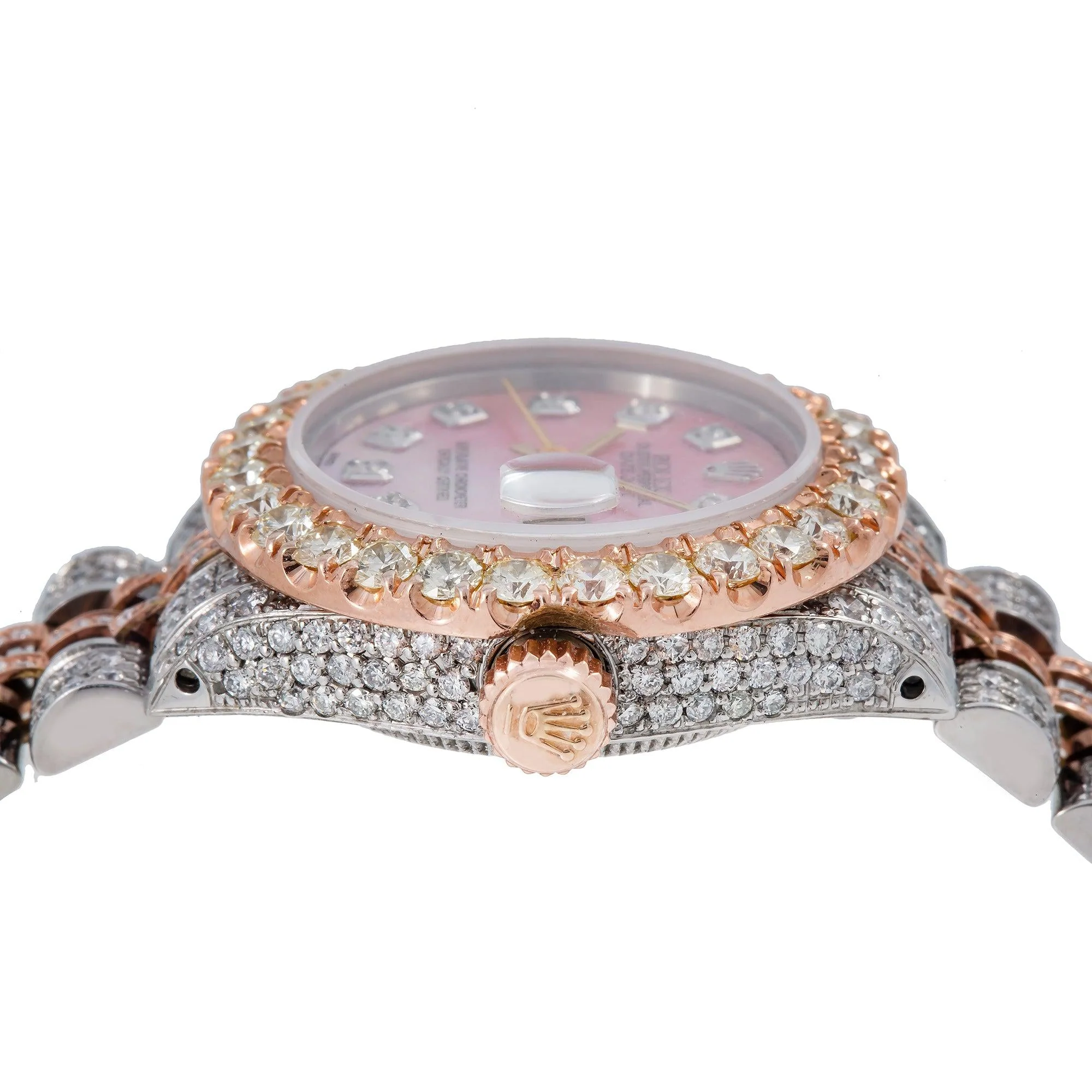 Rolex Datejust 26MM 69173 Pink Mother of Pearl Diamond Dial Diamond Bezel Two Tone Rose Gold Full Diamond Jubilee Bracelet 7.25ct - Image 5