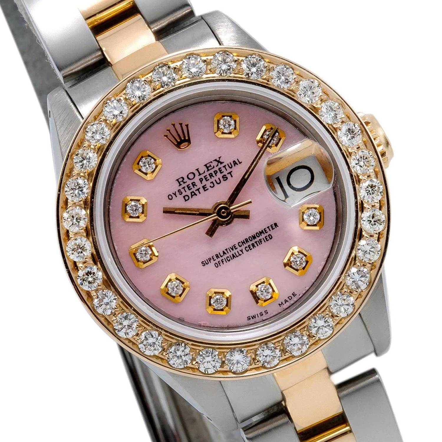 Rolex Datejust 26MM 69173 Pink Mother of Pearl Diamond Dial Diamond Bezel Two Tone Yellow Gold Oyster Bracelet 0.9ct - Image 3