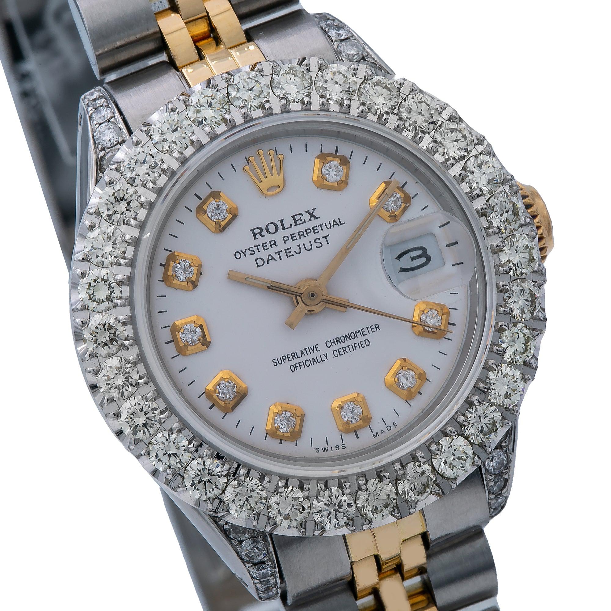 Rolex Datejust 26MM 69173 White Diamond Dial Diamond Bezel Two Tone Yellow Gold Jubilee Bracelet 1.8ct - Image 3