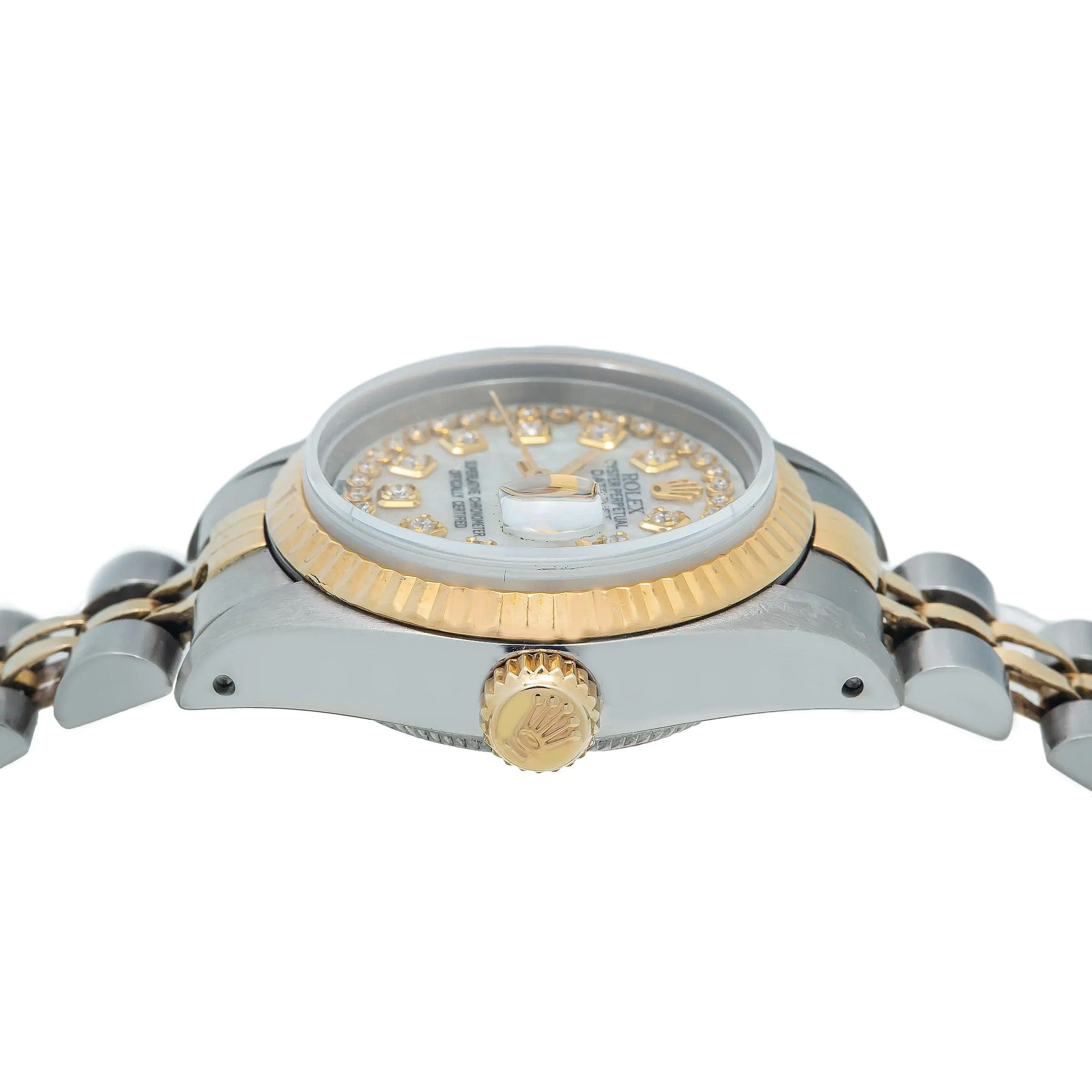 Rolex Datejust 26MM 69173 White Mother of Pearl Diamond Dial Fluted Bezel Two Tone Yellow Gold Jubilee Bracelet - Image 5