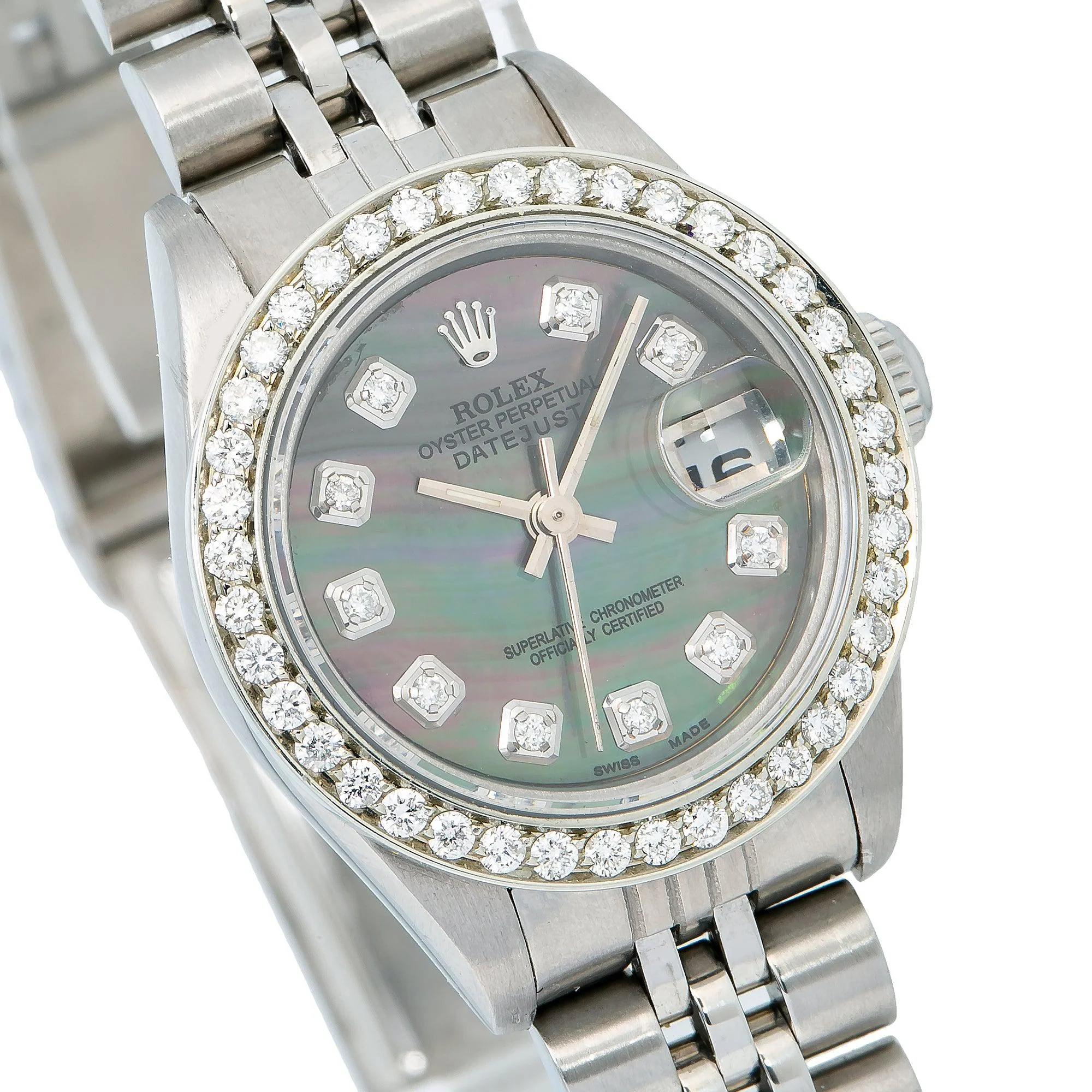 Rolex Datejust 26MM 69174 Black Mother of Pearl Diamond Dial Diamond Bezel Stainless Steel Jubilee Bracelet - Image 3