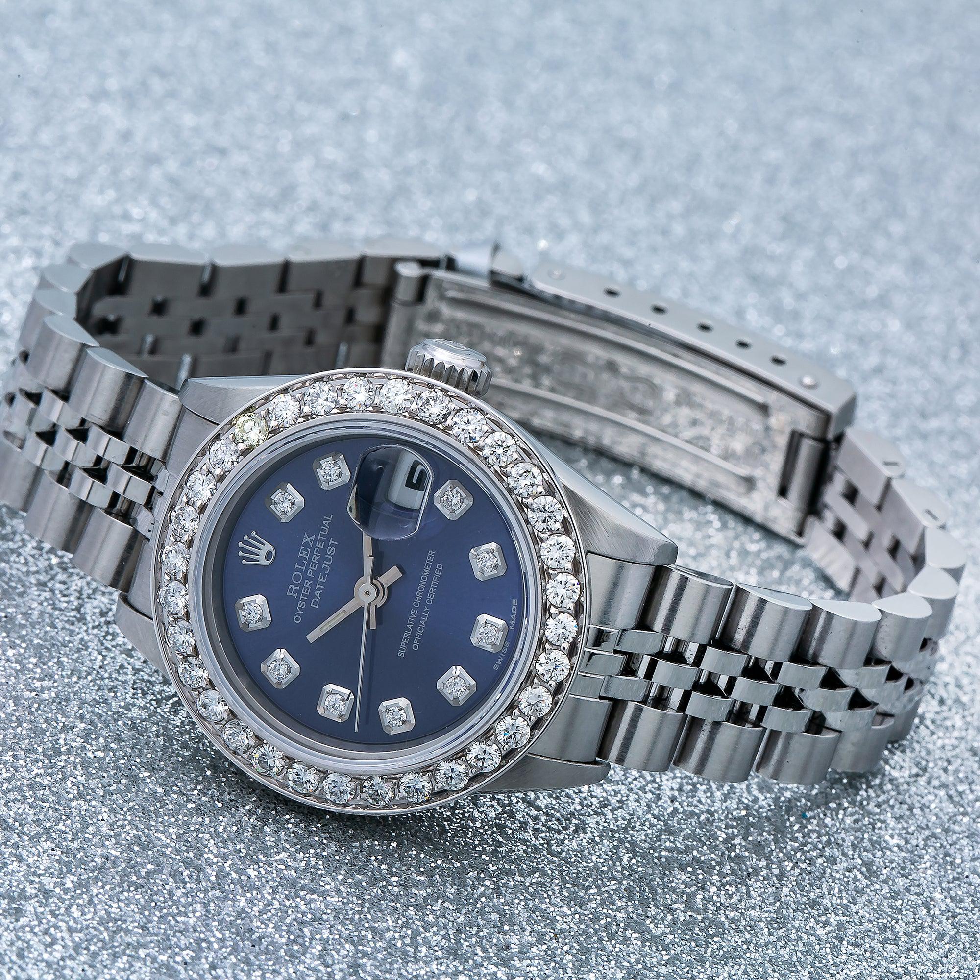 Rolex Datejust 26MM 69174 Blue Diamond Dial Diamond Bezel Stainless Steel Jubilee Bracelet 0.9ct - Image 4