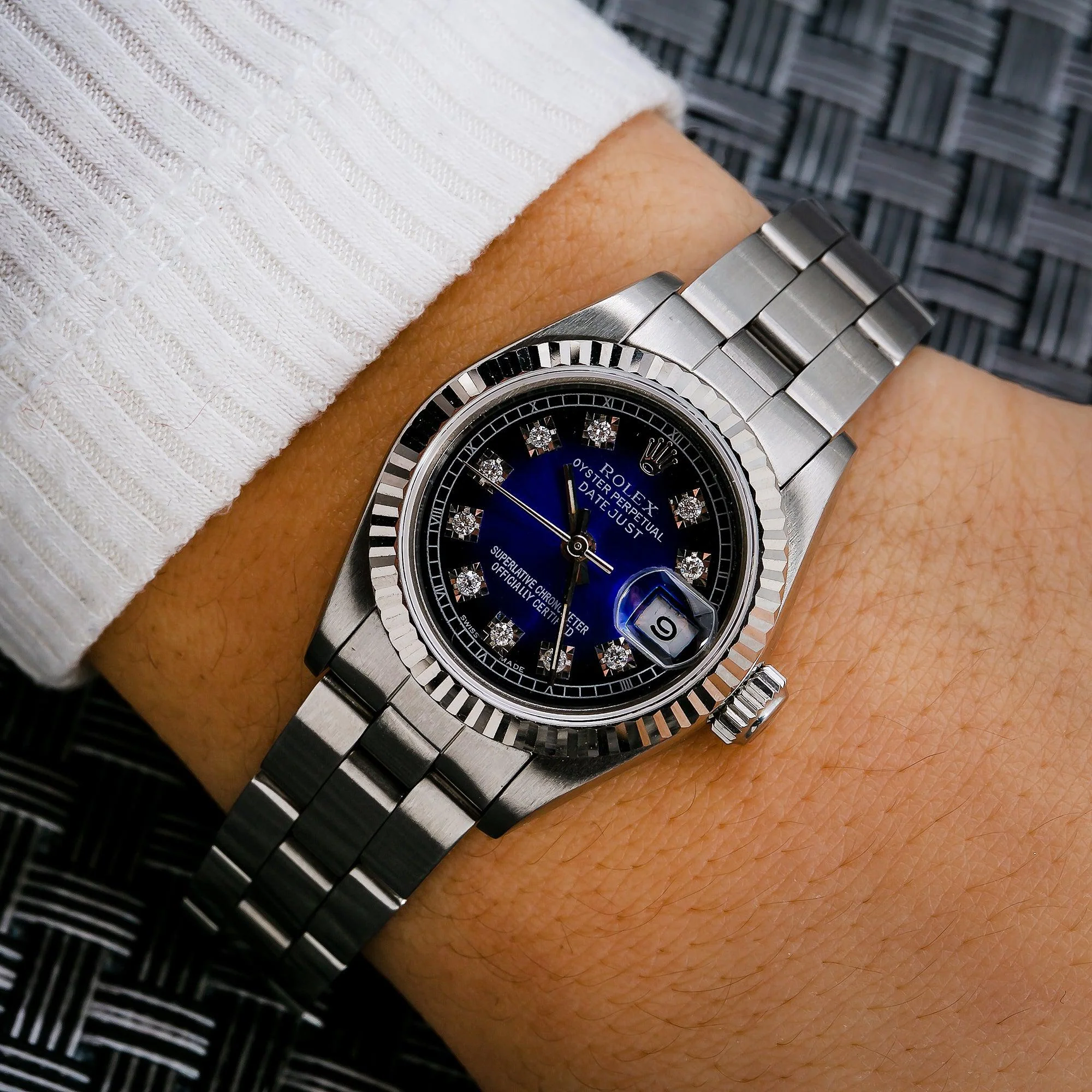 Rolex Datejust 26MM 69174 Blue Diamond Dial Fluted Bezel Stainless Steel Oyster Bracelet - Image 2