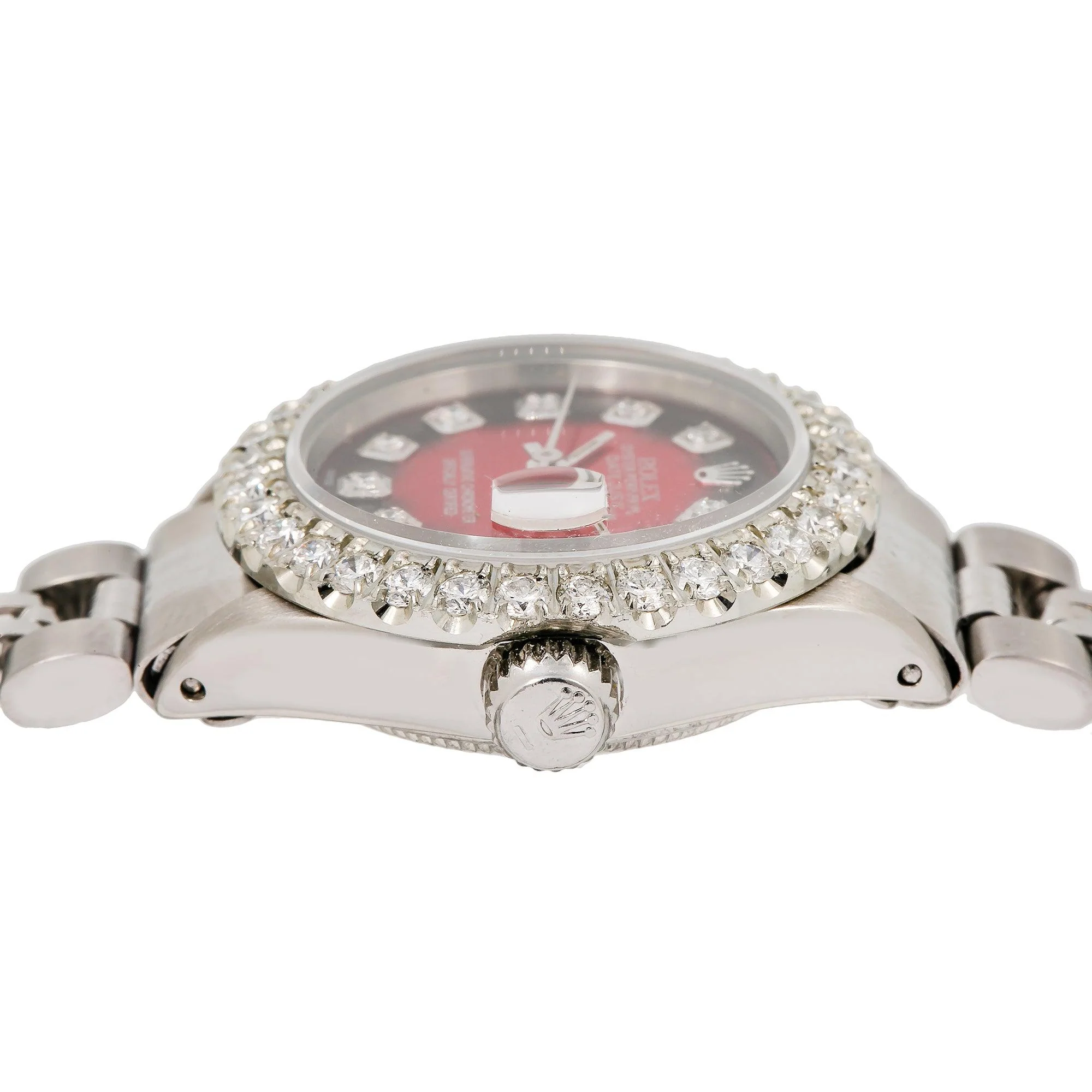 Rolex Datejust 26MM 69174 Red Diamond Dial Diamond Bezel Stainless Steel Jubilee Bracelet - Image 5