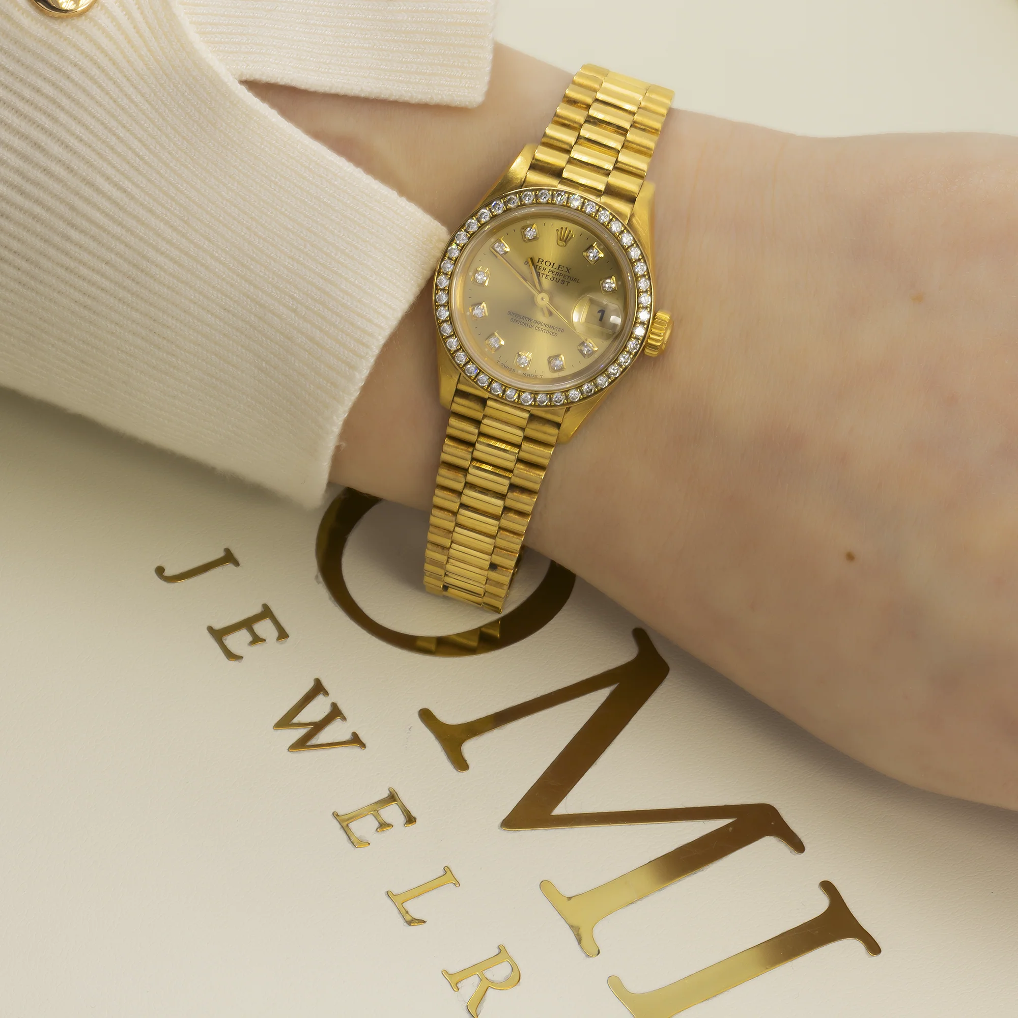 Rolex Datejust 26MM 69178 Champagne Diamond Dial Diamond Bezel 18K Yellow Gold President Bracelet - Image 2