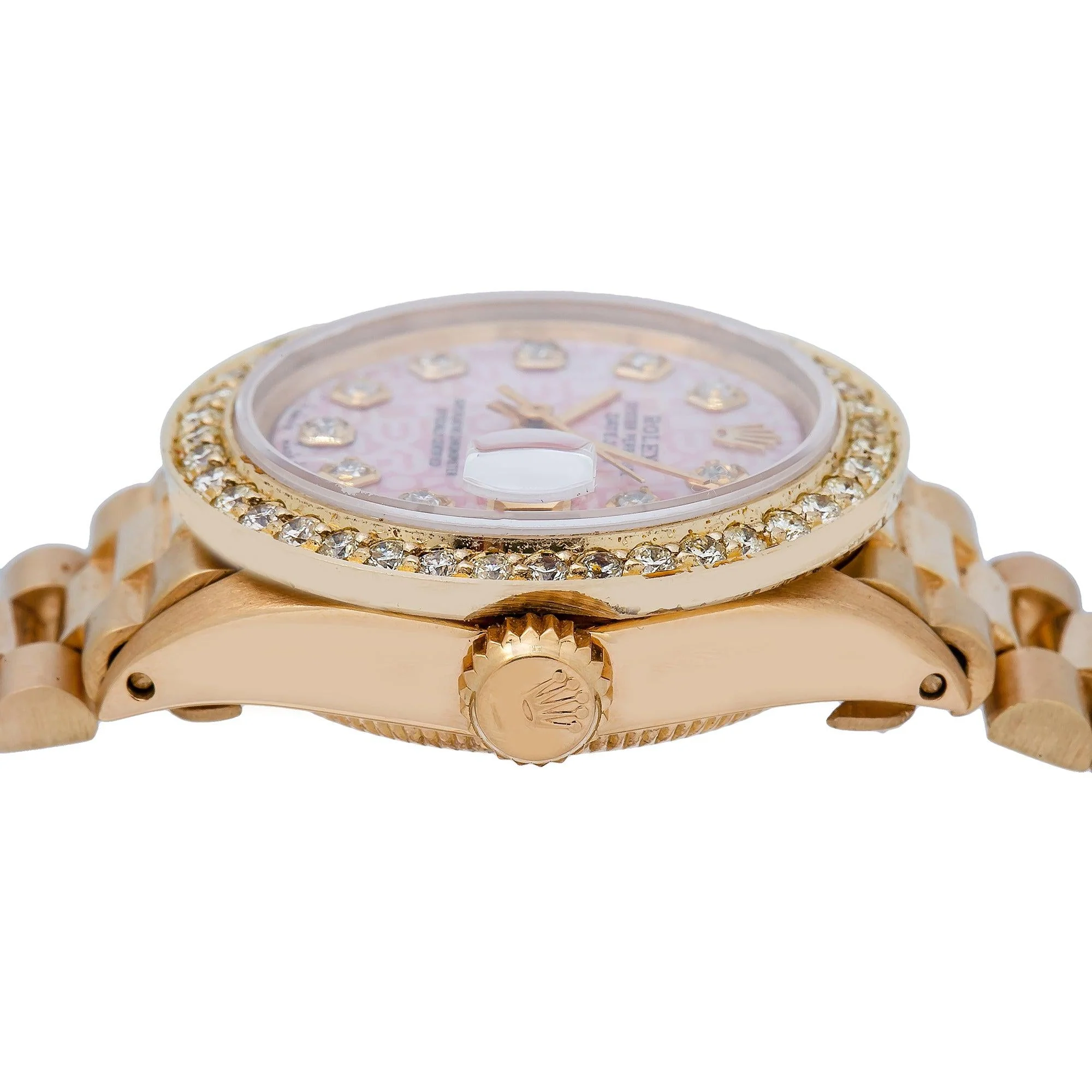 Rolex Datejust 26MM 69178 Pink Pattern Diamond Dial Diamond Bezel 18K Yellow Gold President Bracelet - Image 5