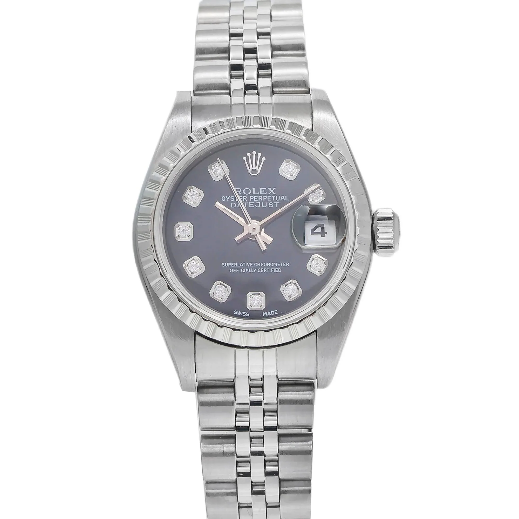 Rolex Datejust 26MM 79174 Black Diamond Dial Engine Turned Bezel Stainless Steel Jubilee Bracelet