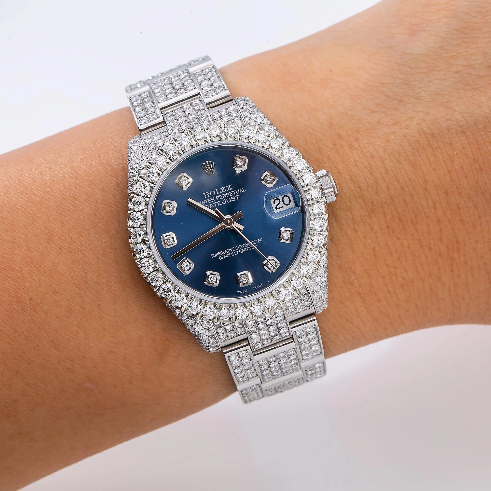 Rolex Datejust 31MM 178240 Blue Diamond Dial Diamond Bezel Stainless Steel Full Diamond Oyster Bracelet 10.25ct - Image 2