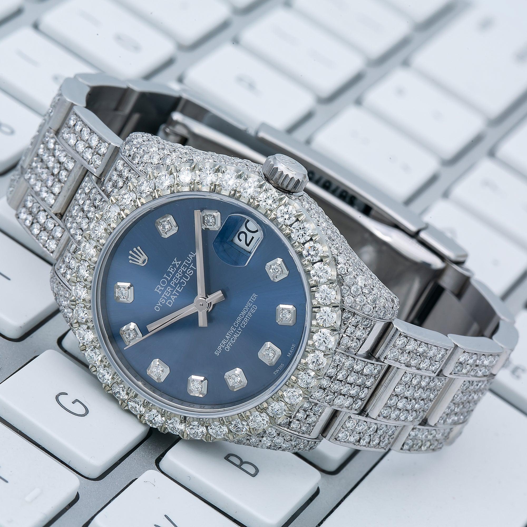 Rolex Datejust 31MM 178240 Blue Diamond Dial Diamond Bezel Stainless Steel Full Diamond Oyster Bracelet 10.25ct - Image 3