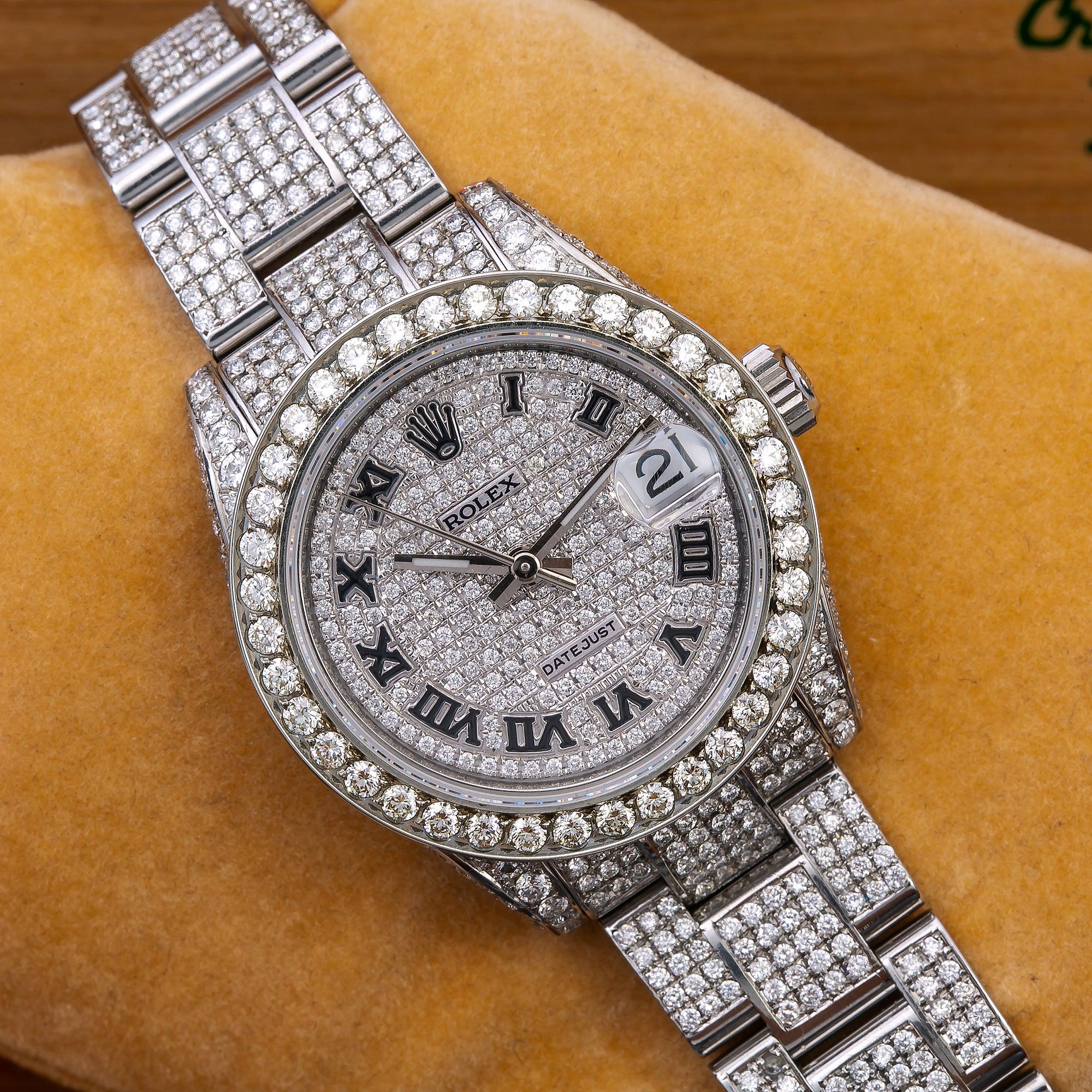 Rolex Datejust 31MM 178240 Diamond Paved Roman Dial Diamond Bezel Stainless Steel Full Diamond Oyster Bracelet 8.75ct - Image 2