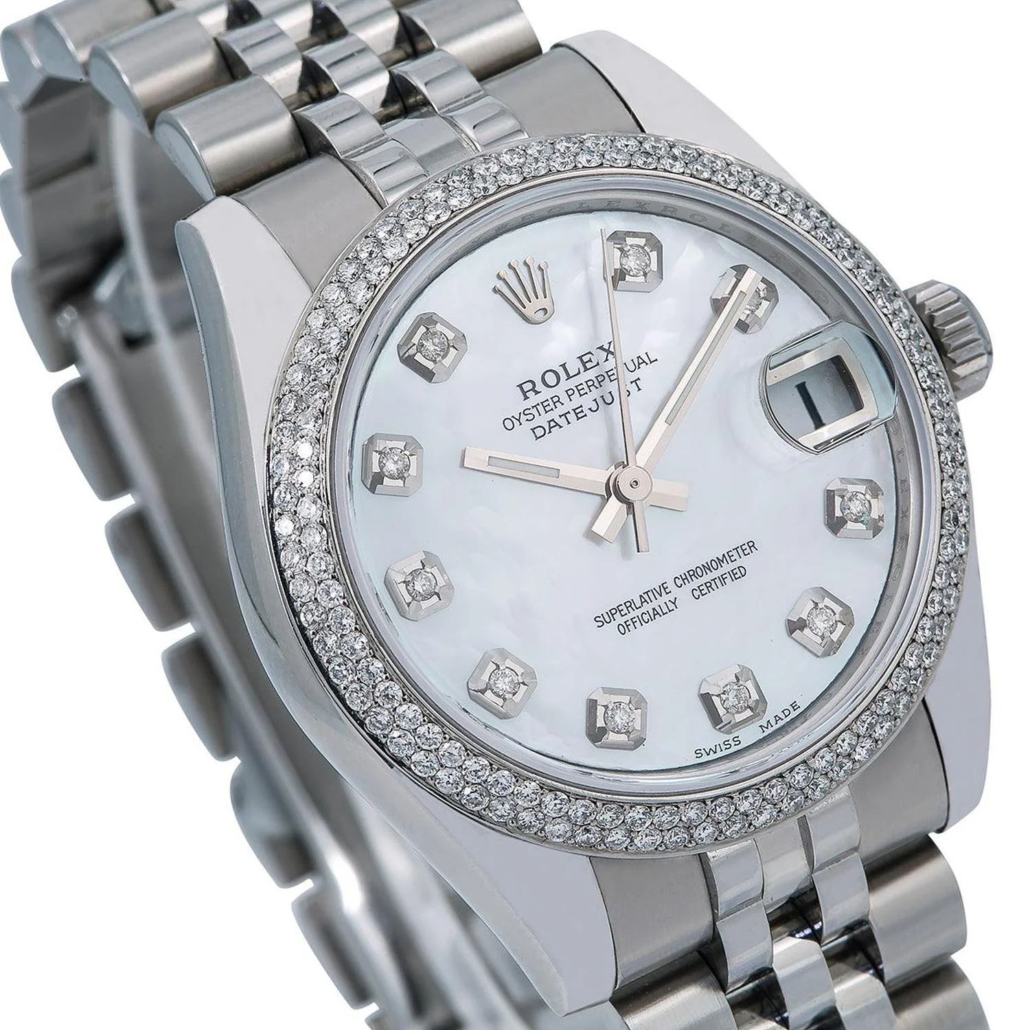 Rolex Datejust 31MM 178240 White Mother of Pearl Diamond Dial Diamond Bezel Stainless Steel Jubilee Bracelet - Image 3