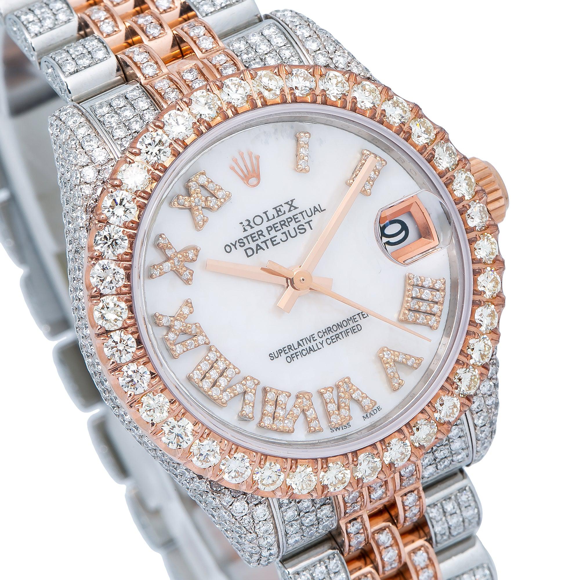 Rolex Datejust 31MM 178241 White Mother of Pearl Roman Diamond Dial Diamond Bezel Two Tone Rose Gold Full Diamond Jubilee Bracelet 9.25ct - Image 4