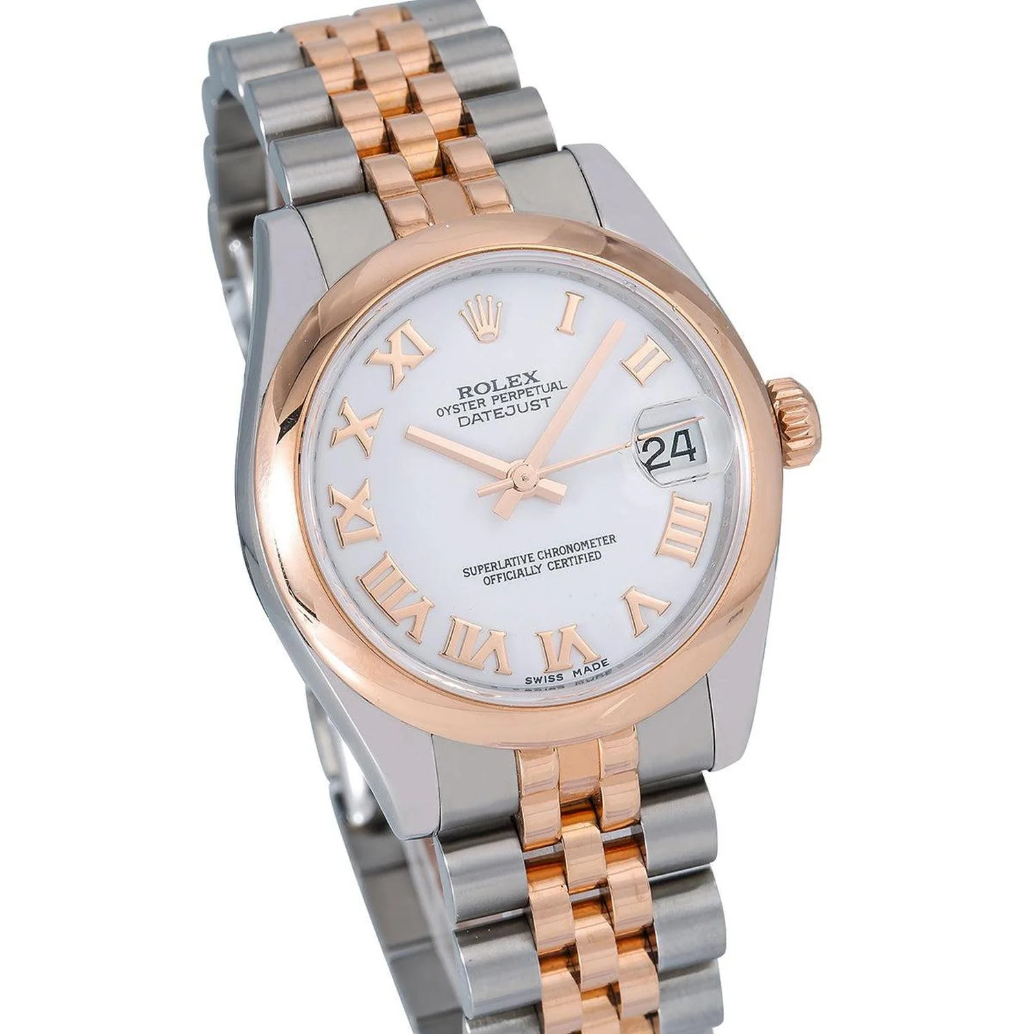 Rolex Datejust 31MM 178241 White Roman Dial Smooth Bezel Two Tone Rose Gold Jubilee Bracelet - Image 3