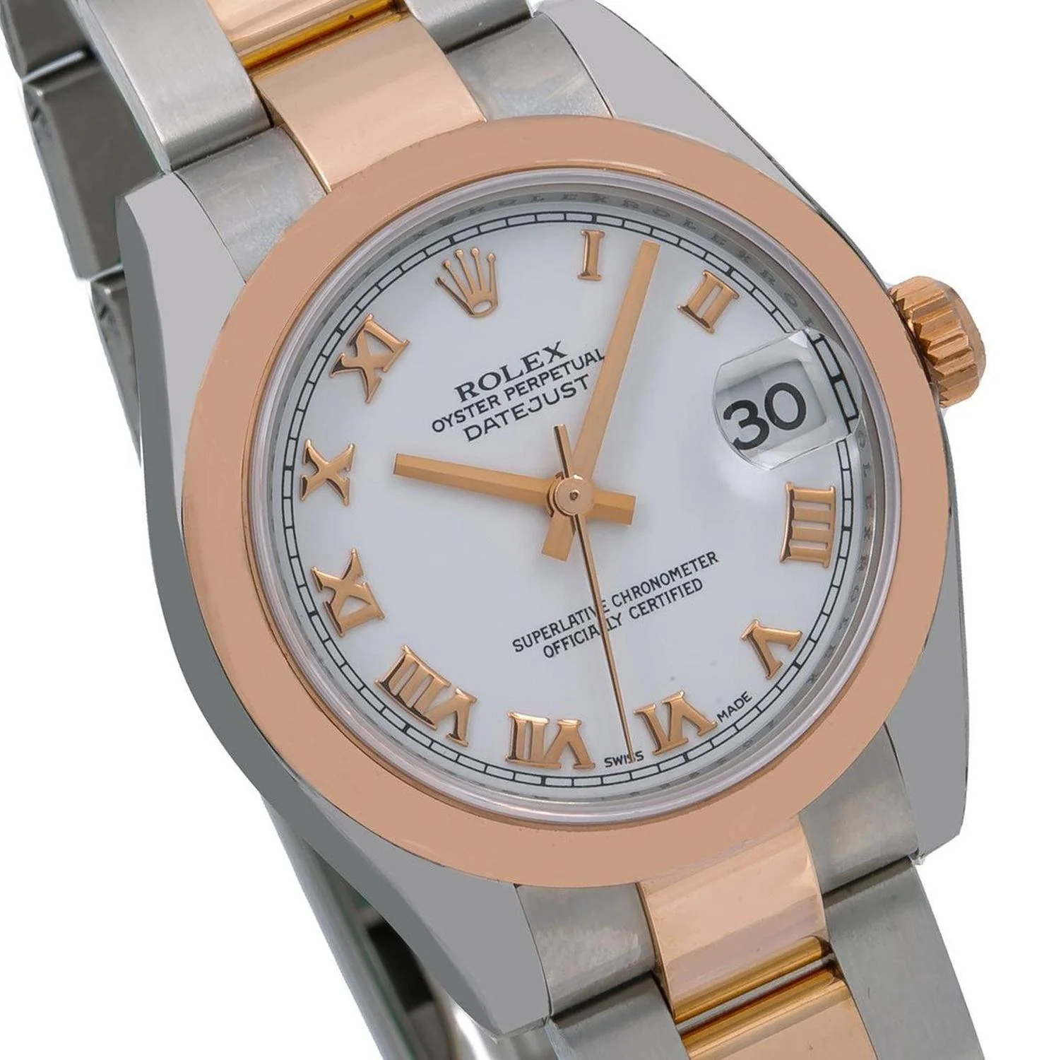 Rolex Datejust 31MM 178241 White Roman Dial Smooth Bezel Two Tone Rose Gold Oyster Bracelet - Image 3